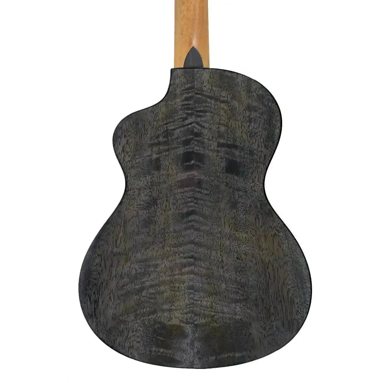 Kala Metropolitan Deluxe Black Night Mango Tenor Ukulele, back view, showing dark wood grain.