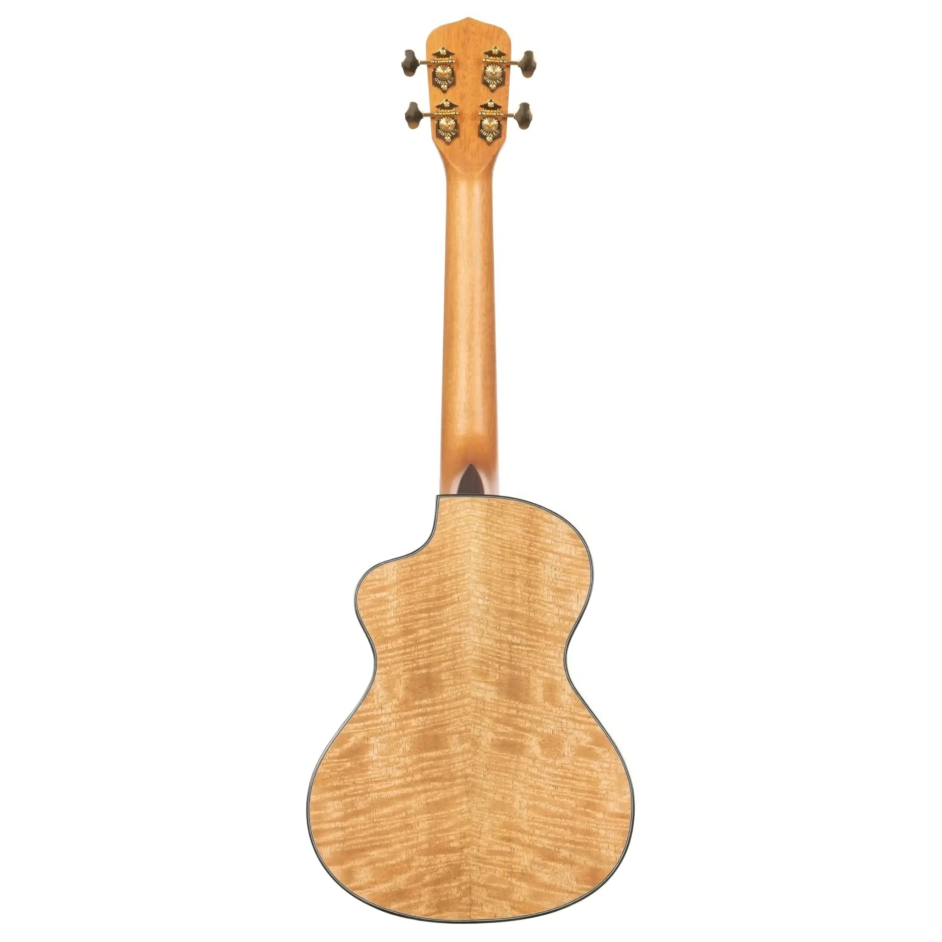 Kala MNGG-T Solid Curly Mango Metropolitan Tenor Ukulele, back view, light wood with gloss finish.