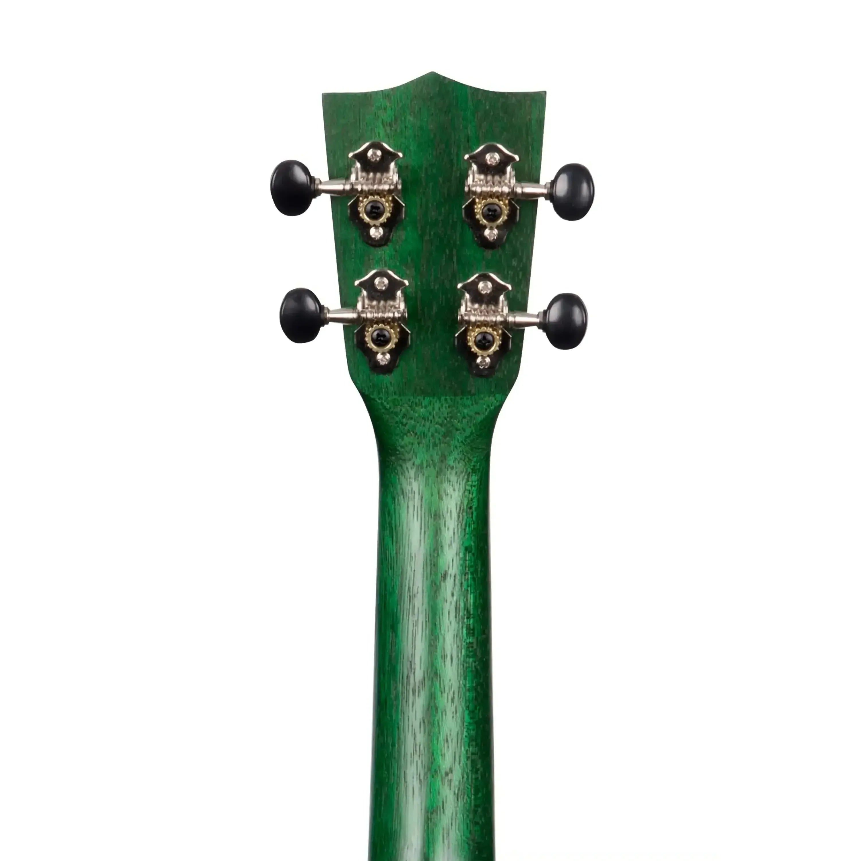 Kala Fern Green Watercolor Meranti Soprano Ukulele headstock and neck with chrome open gear tuners.