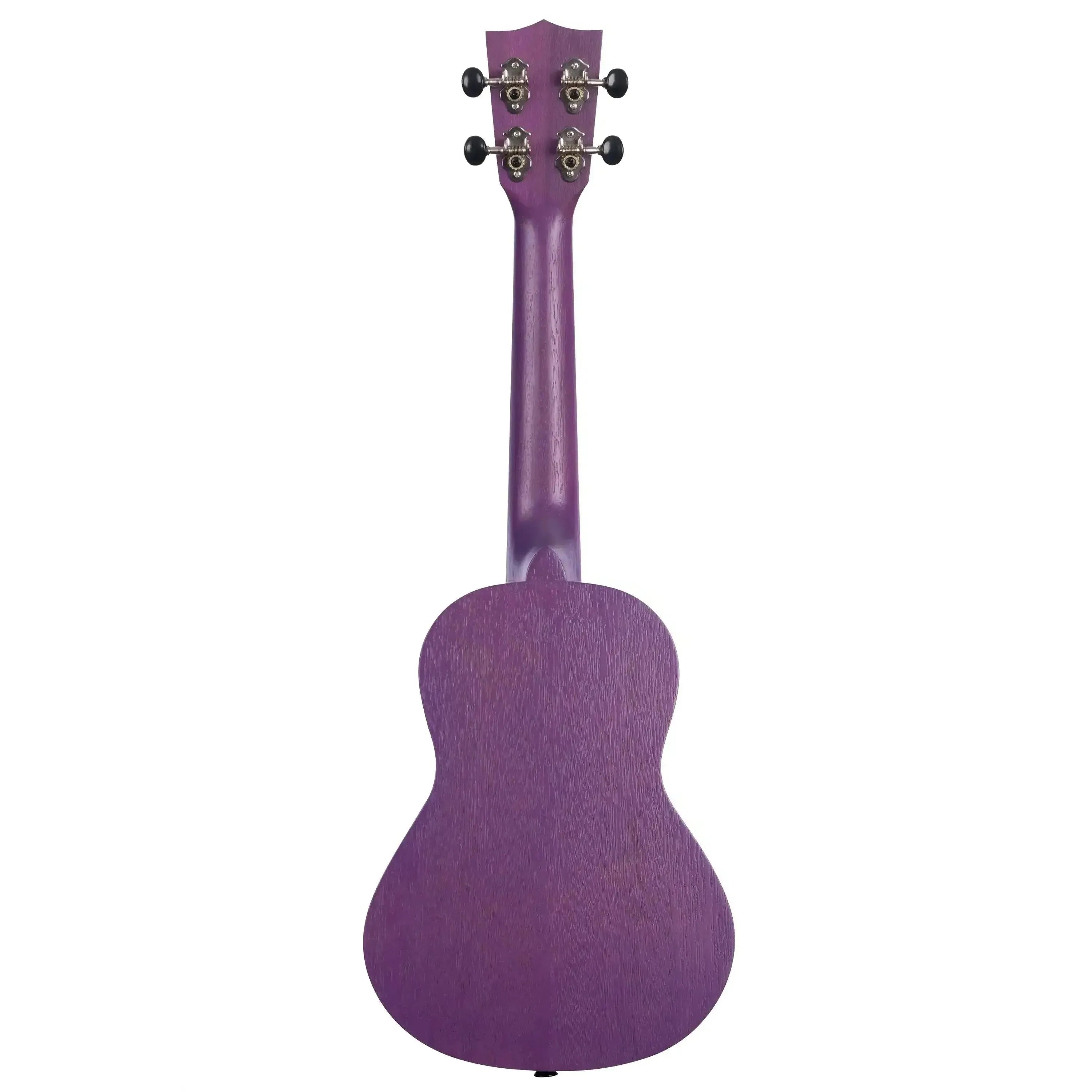 Back of a Kala Royal Purple Watercolor Meranti Concert Ukulele with chrome open gear tuners.