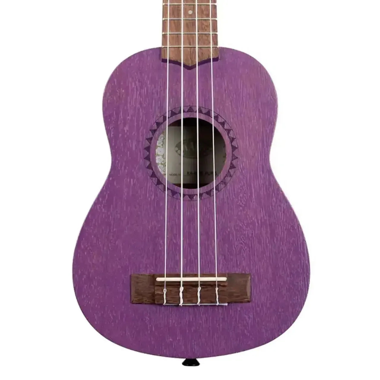 Kala MRT-PUR-S Royal Purple Watercolor Meranti Soprano Ukulele with light wood grain and dark brown bridge.