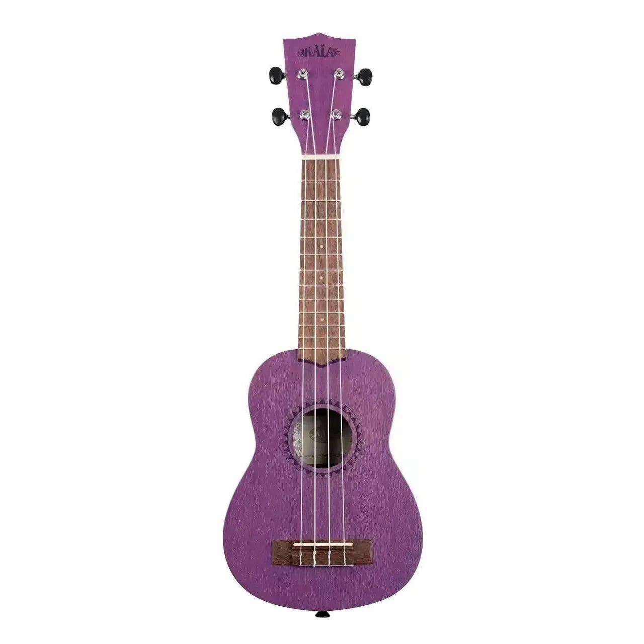 Kala Royal Purple Watercolor Meranti Soprano Ukulele with satin finish and decorative soundhole.