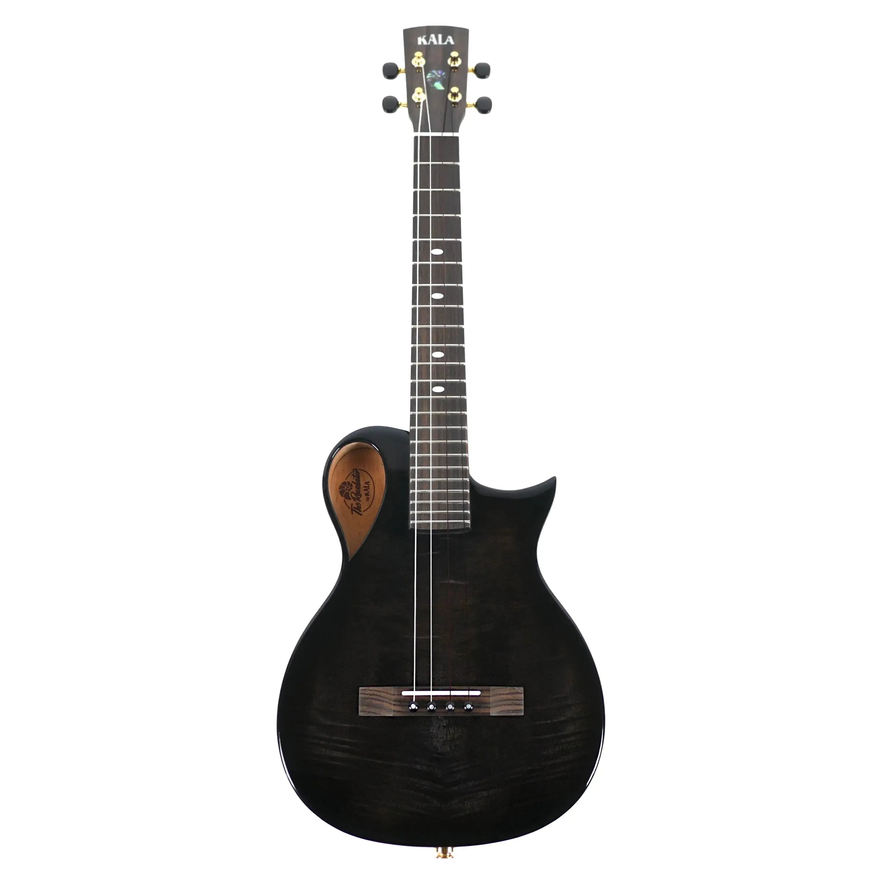 Kala Revelator Nautilus Horizon Black Night mango tenor ukulele with unique Bezier curve headstock.