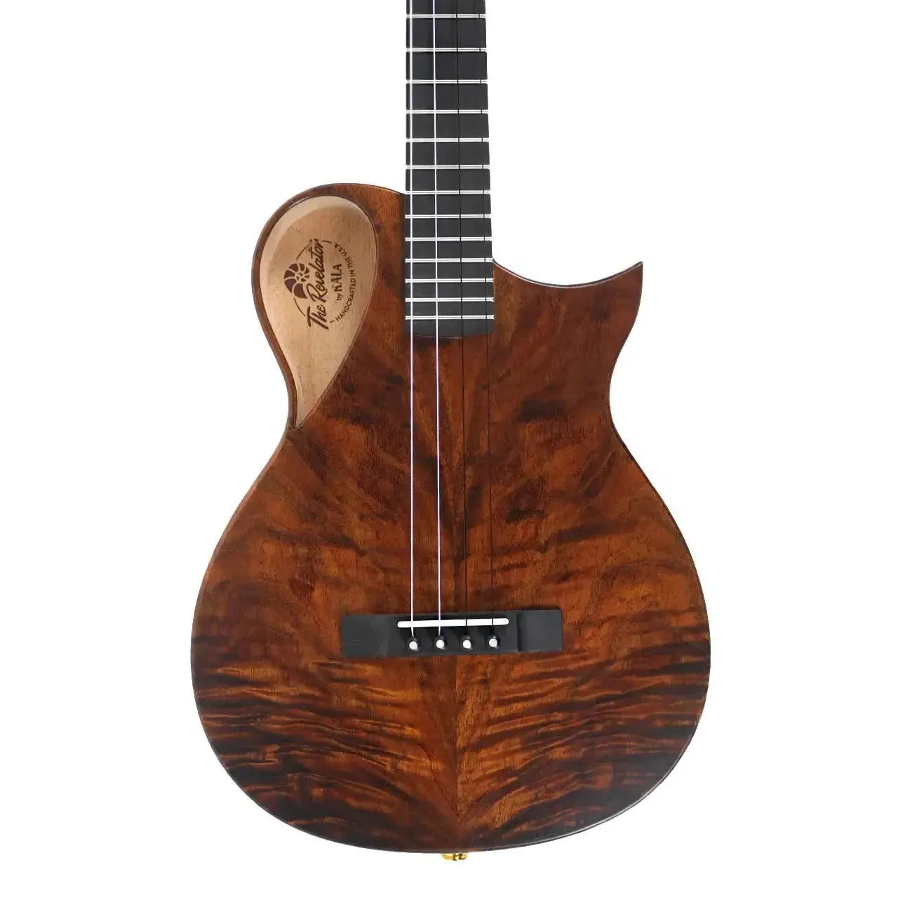 Kala Revelator Nautilus Baritone Ukulele with Hawaiian Koa body, Florentine cutaway, and pickup.