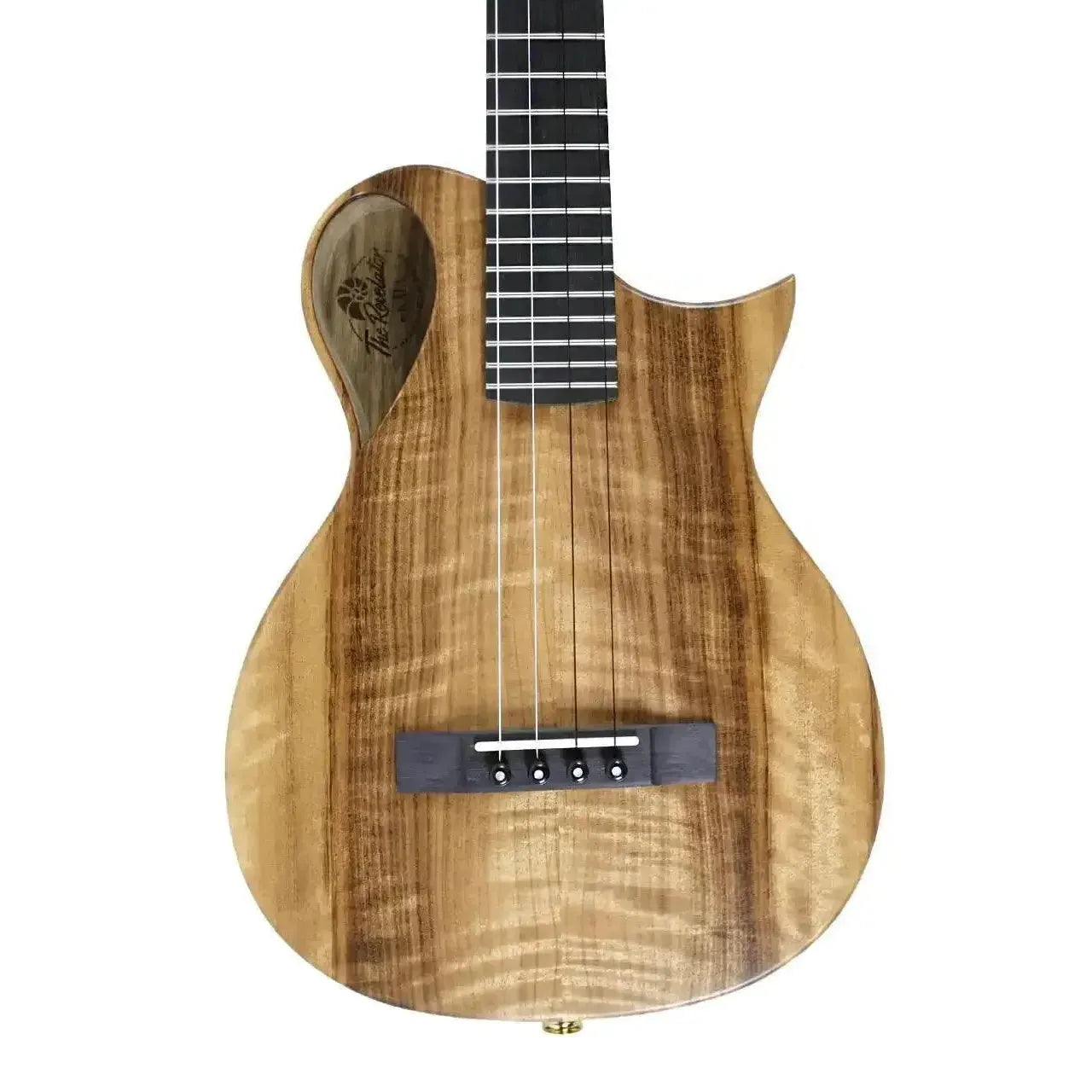 Kala Revelator Nautilus Myrtle Tenor Ukulele with unique soundhole, Florentine cutaway, and Royal Blackwood bridge.