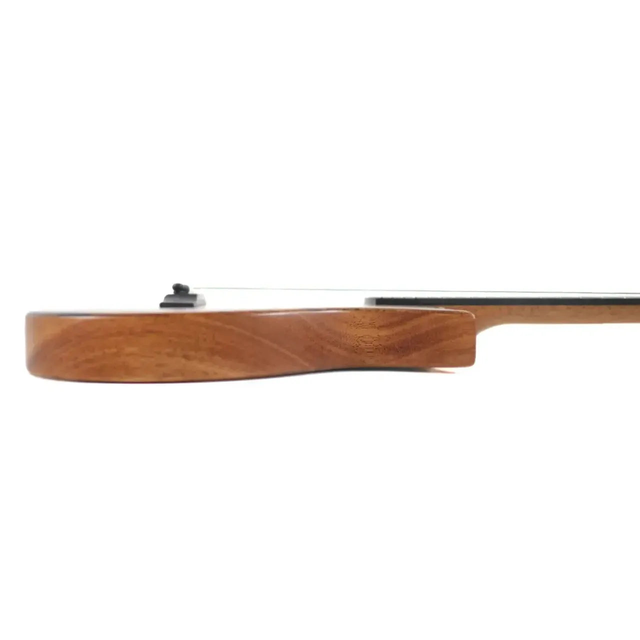 Side view of a Kala Mango Revelator Nautilus Tenor Ukulele, showing its natural wood finish and pickup.