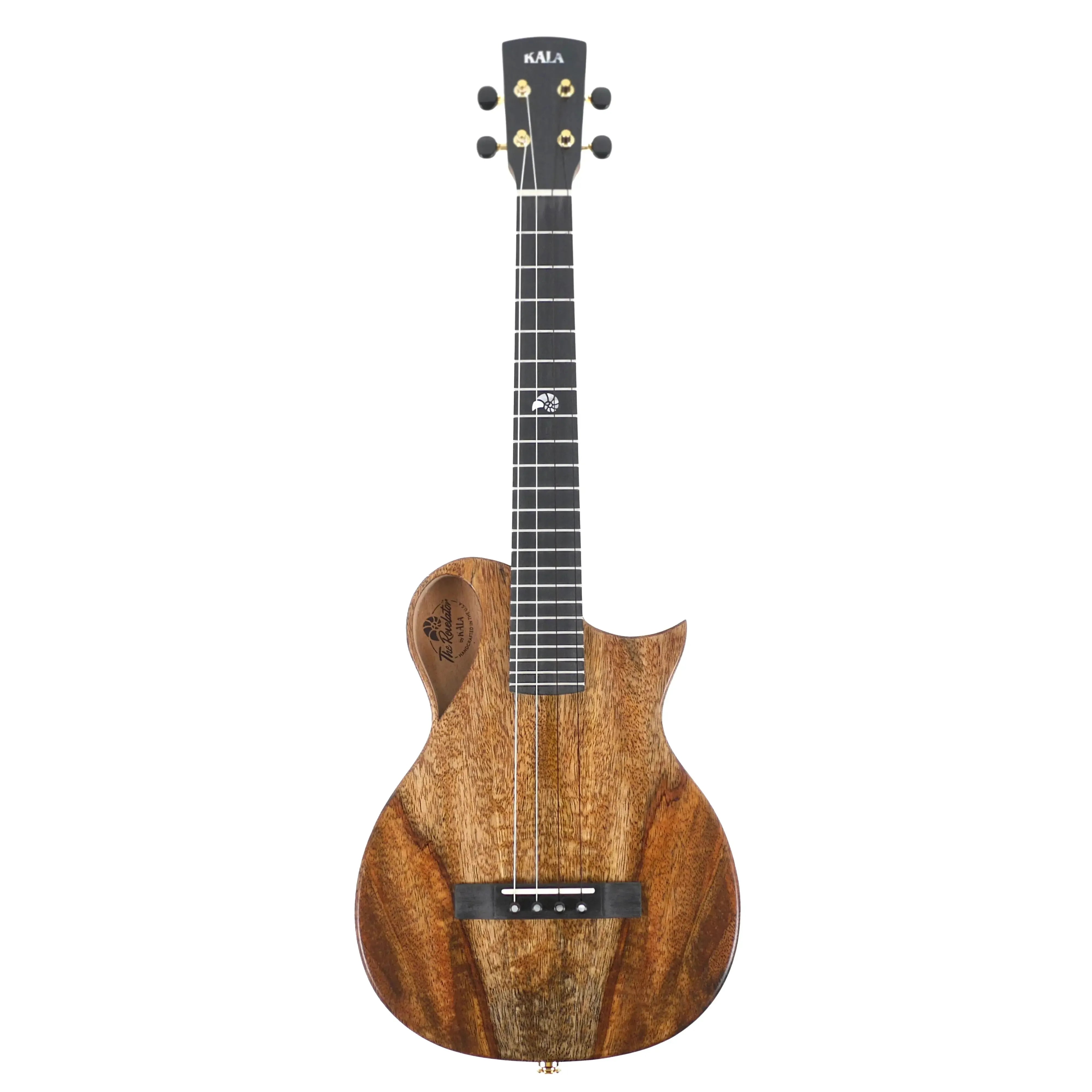 Kala Limited Edition Mango Revelator Nautilus Tenor Ukulele with pickup, natural wood finish, black fretboard.