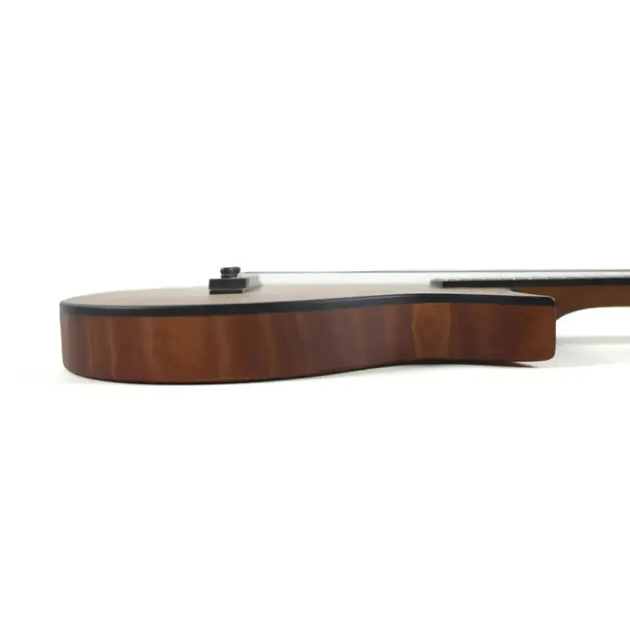 Side view of Kala NSL-T Tenor Ukulele, showing its smooth, dark brown mango wood body and neck.