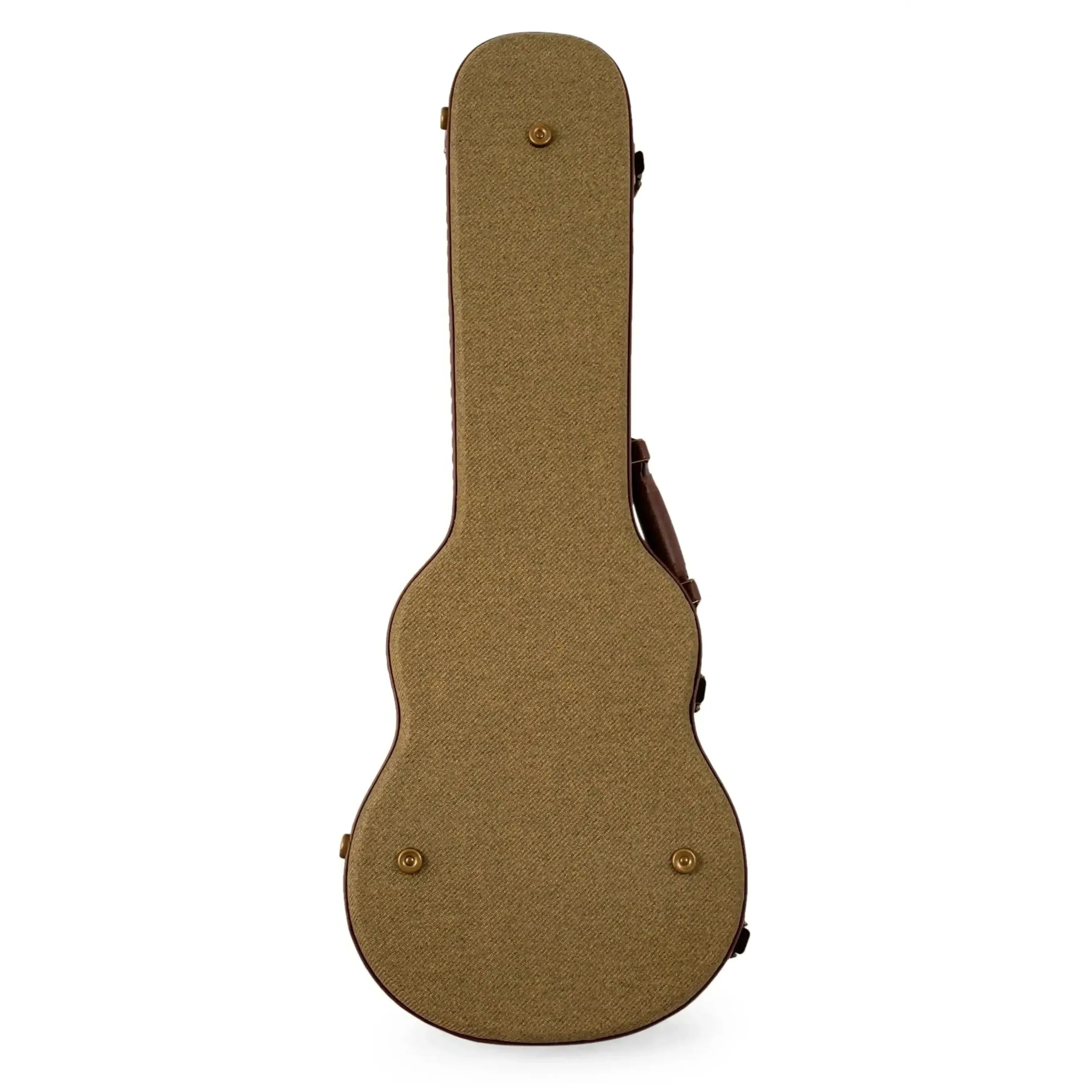 Kala Concert Ukulele hardshell case in olive tweed with brown trim and antique bronze hardware.