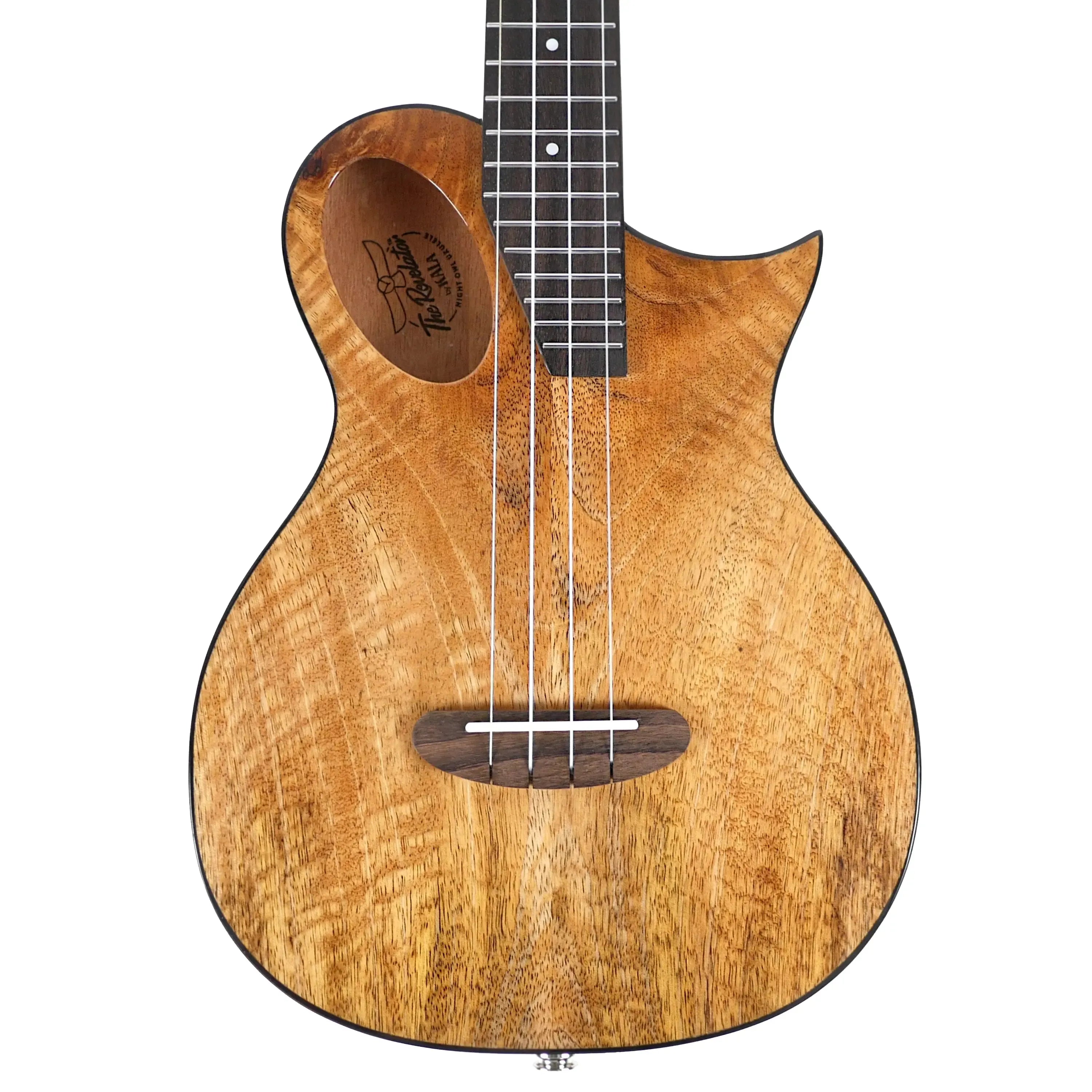 Kala Revelator Night Owl Mango Tenor Ukulele with Florentine cutaway, mango wood grain, and rosewood bridge.