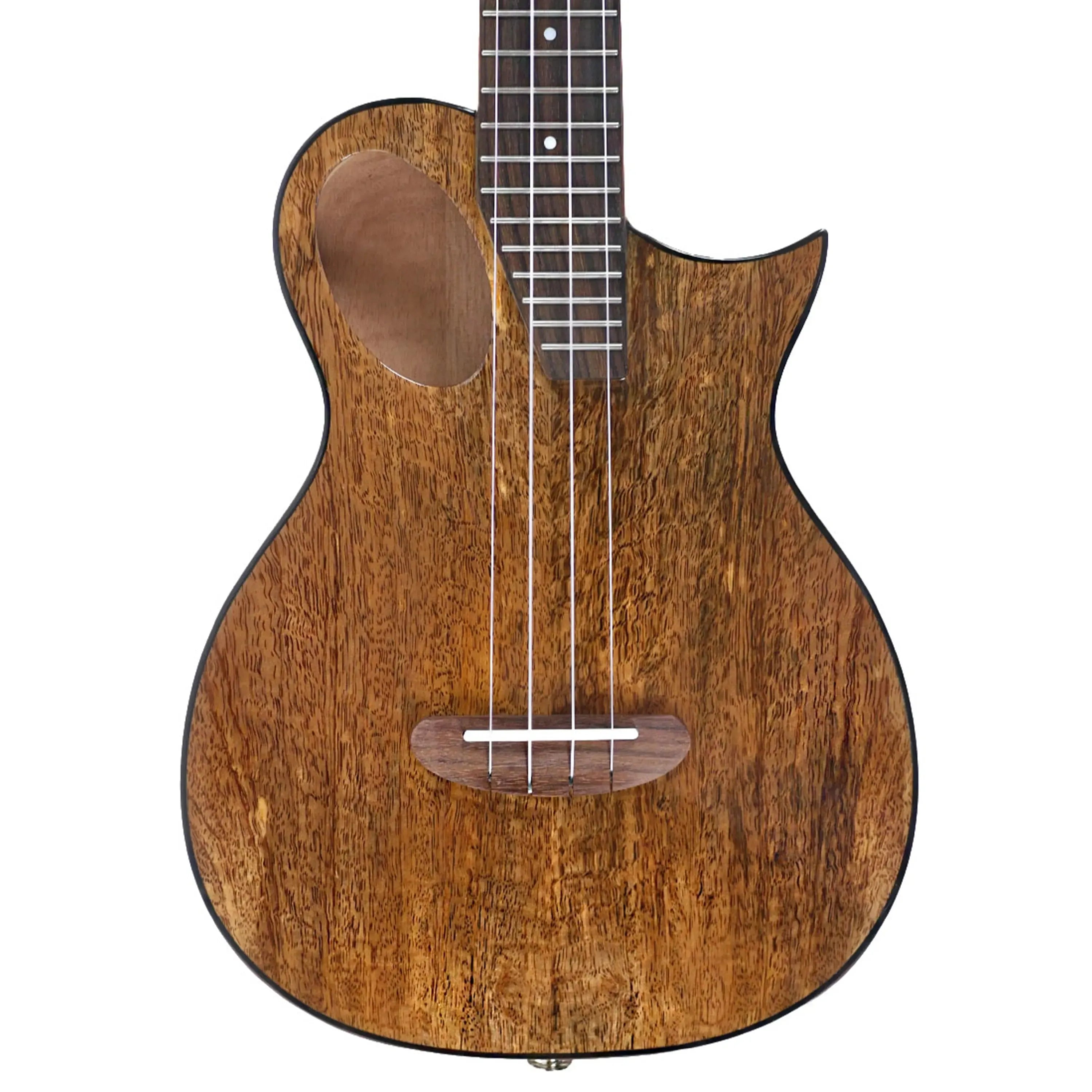 Kala Revelator Night Owl Mango Tenor Ukulele with Florentine cutaway, dark wood grain, and gloss finish.