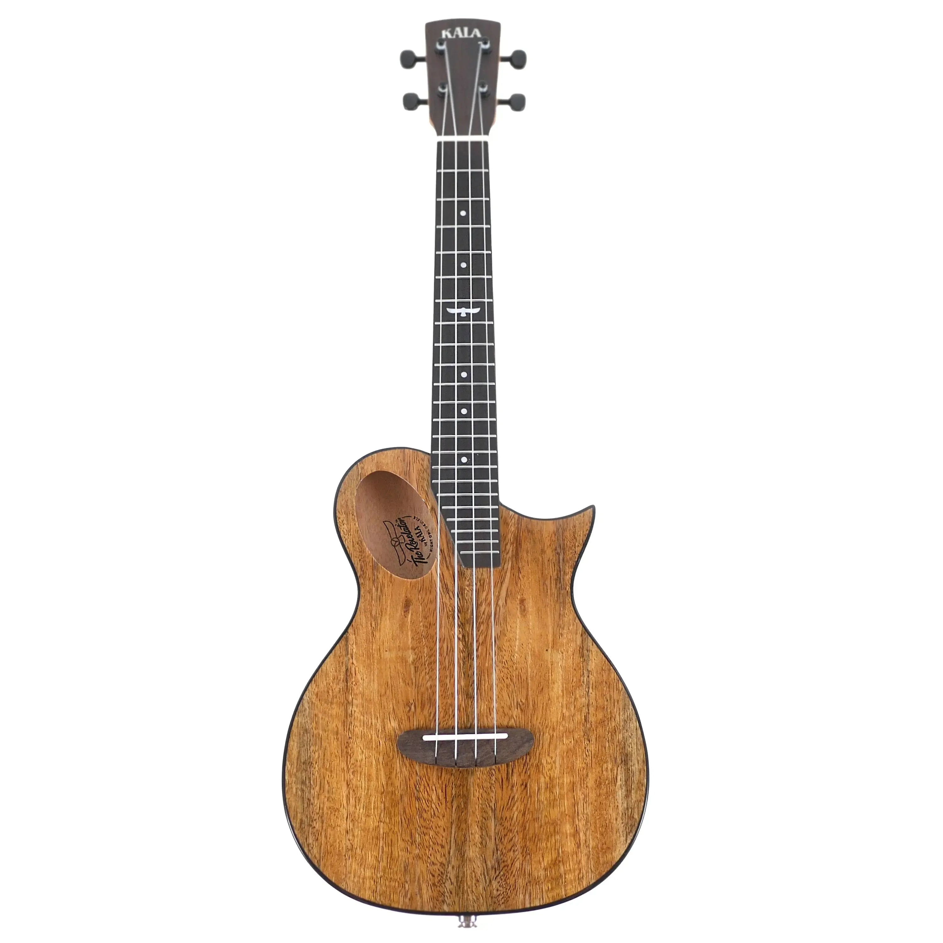 Kala Revelator Night Owl Mango Tenor Ukulele with Florentine cutaway and Bezier curve headstock.