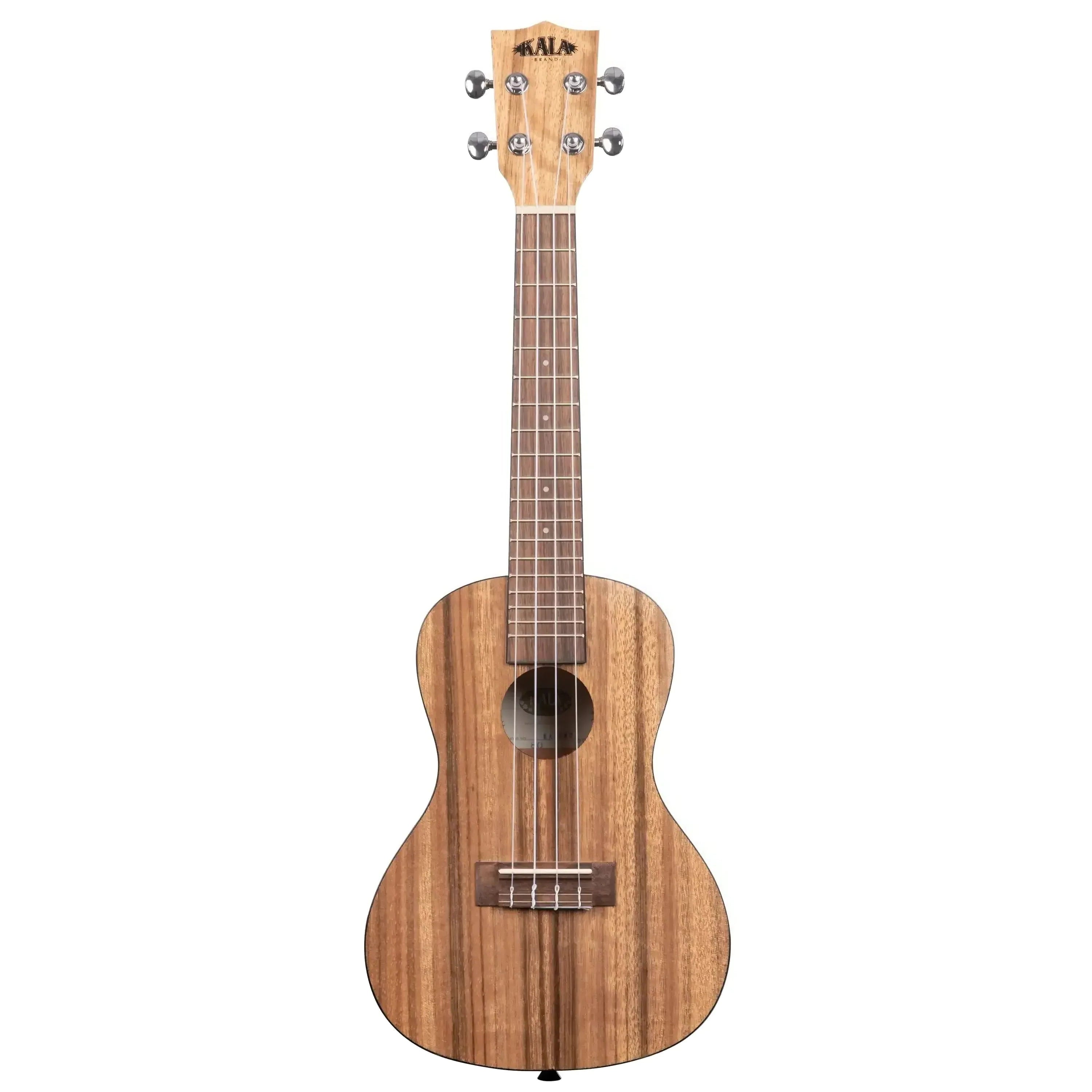 Kala Pacific Walnut Concert Ukulele with natural wood grain, satin finish, and black binding.