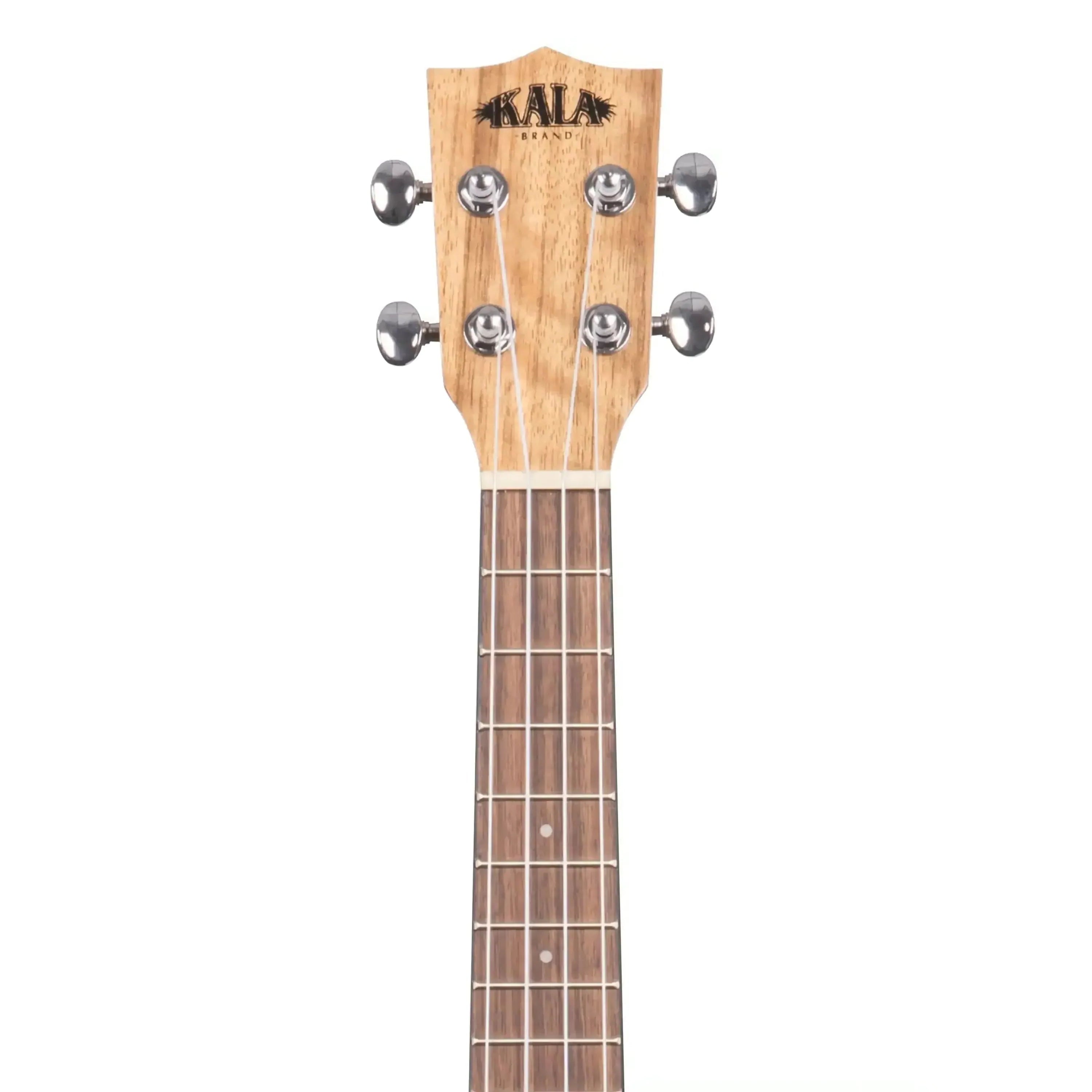 Kala Pacific Walnut Concert Ukulele headstock with natural wood grain, chrome tuners, and Kala logo.
