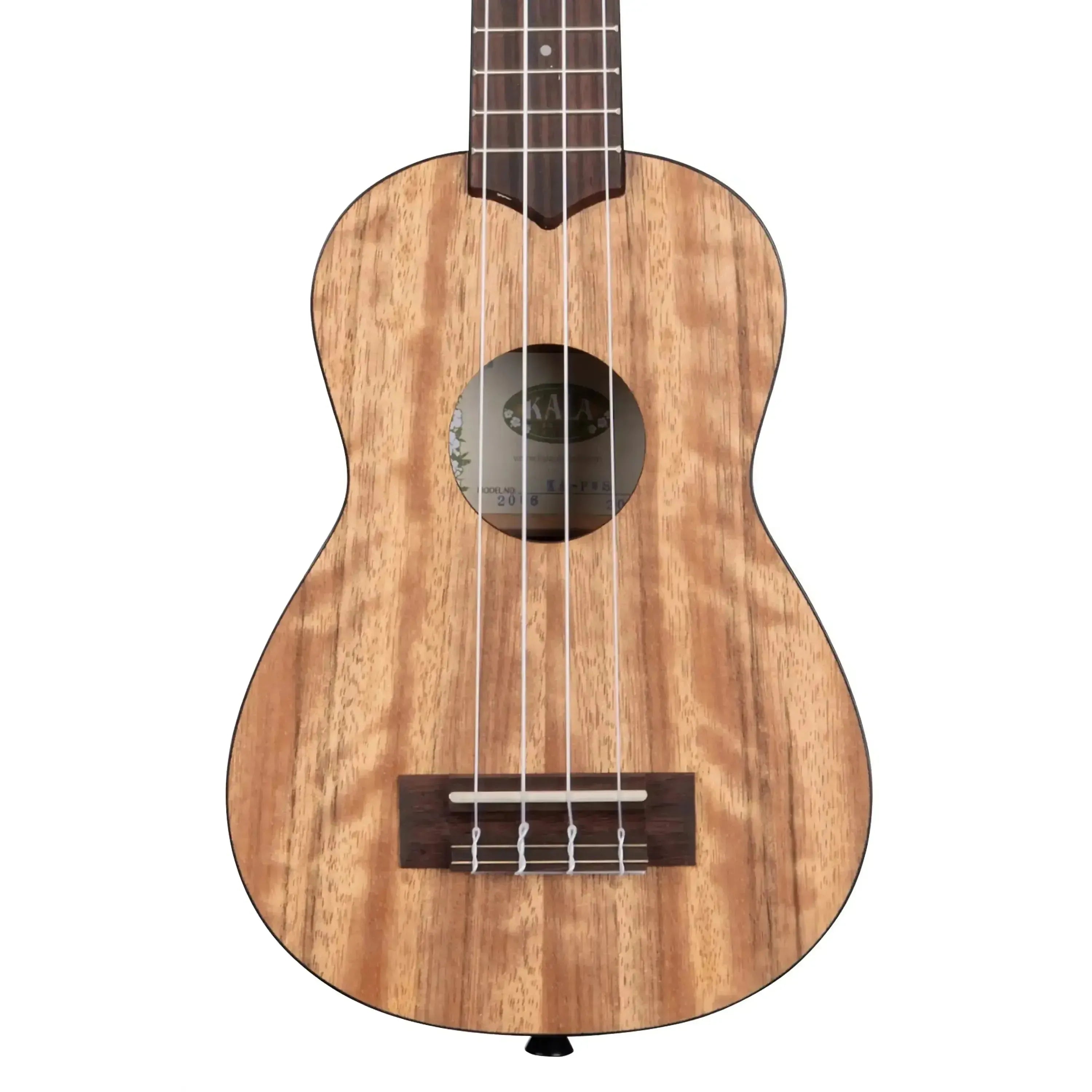 Kala Pacific Walnut Soprano Ukulele with light brown wood grain, dark fretboard, and white strings.