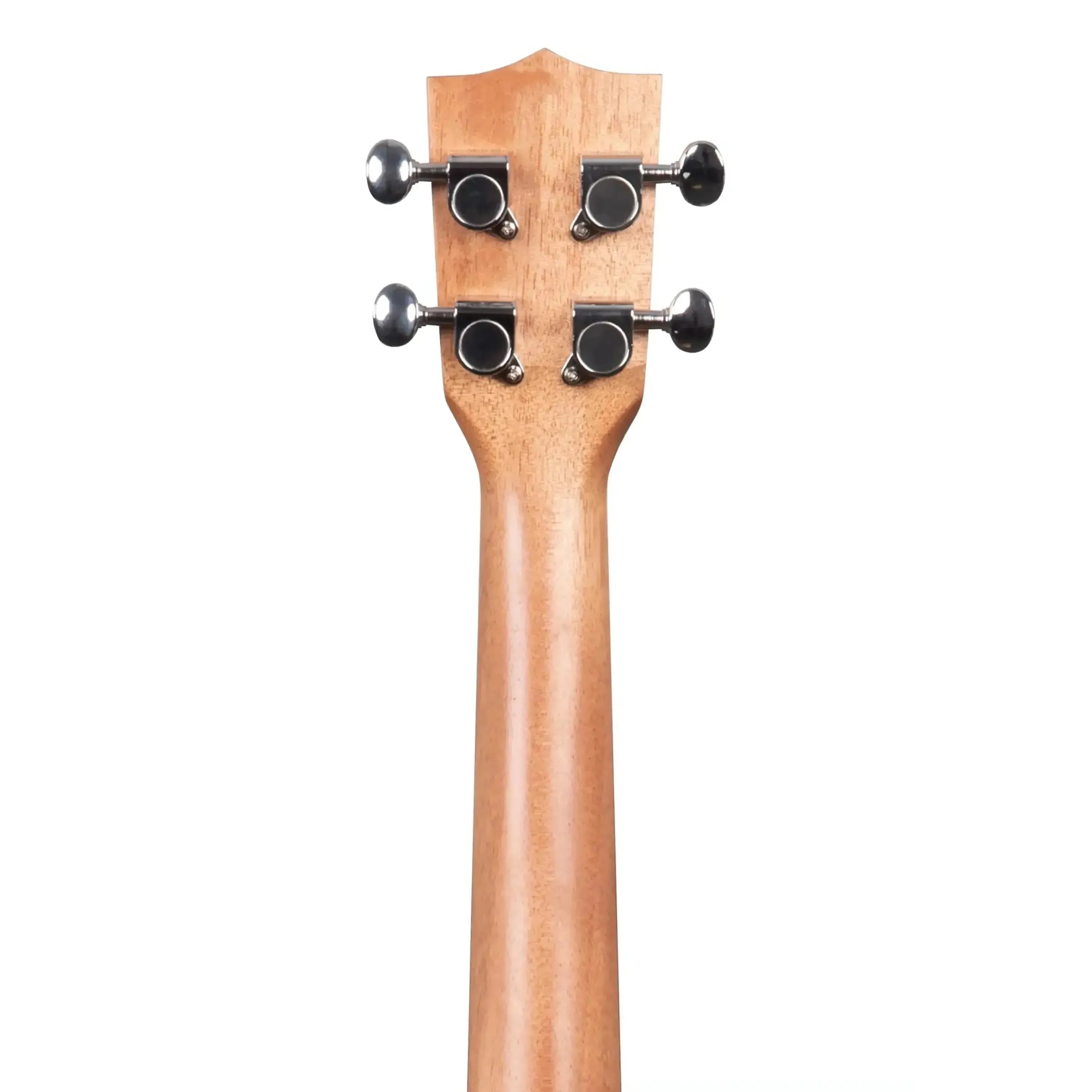 Back of Kala Pacific Walnut Tenor Ukulele headstock and mahogany neck with chrome tuners.