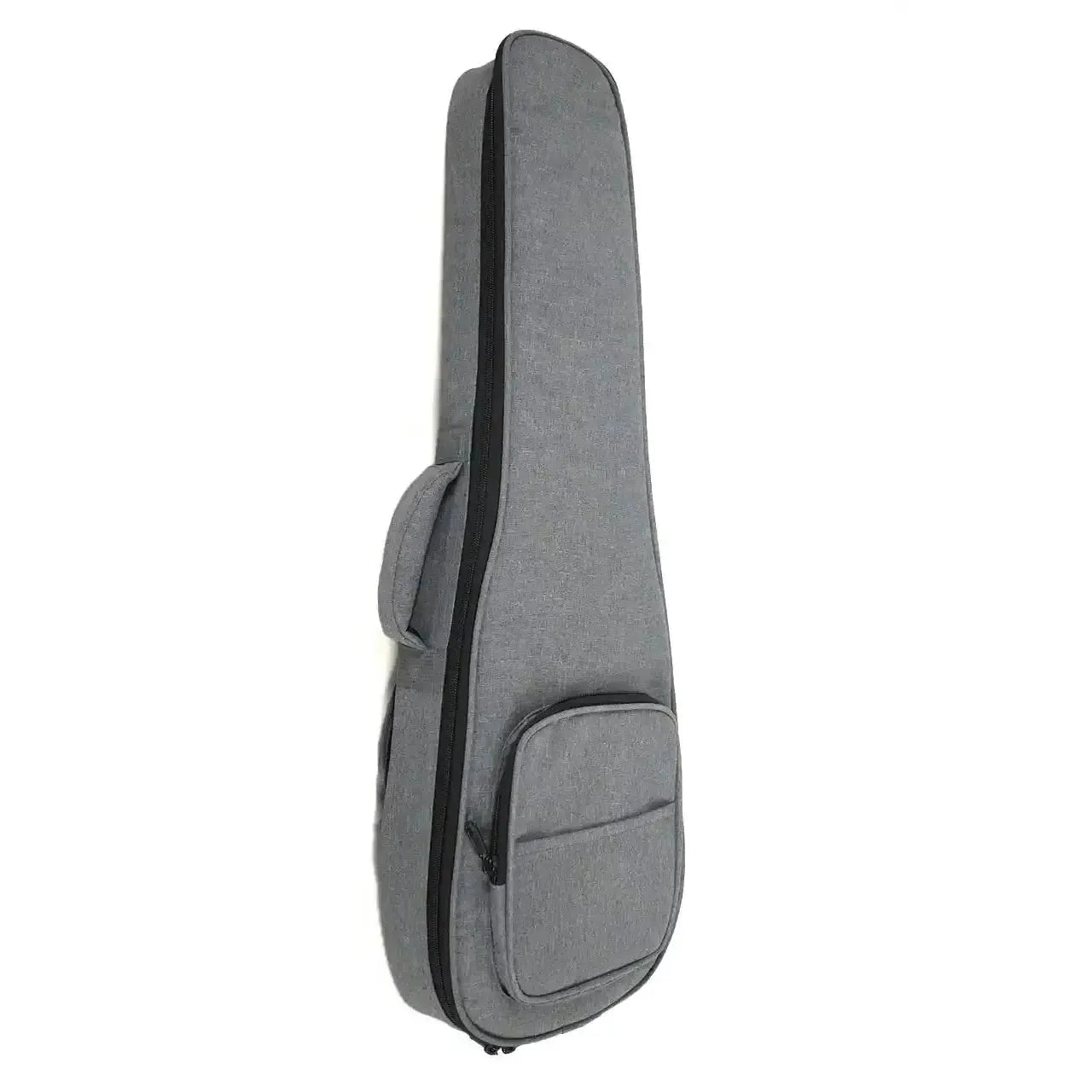 Kala Voyage Collection Gig Bag for Baritone Ukulele, light gray fabric with black zippers and handle.