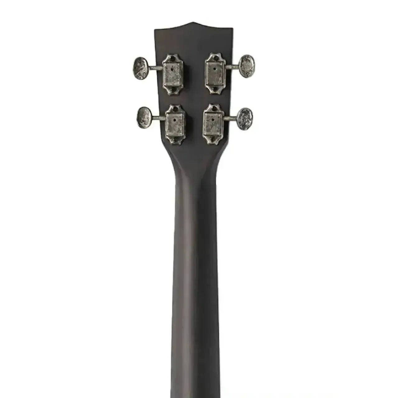 Kala Resonator Baritone Ukulele headstock and neck, matte black finish with four silver tuners.