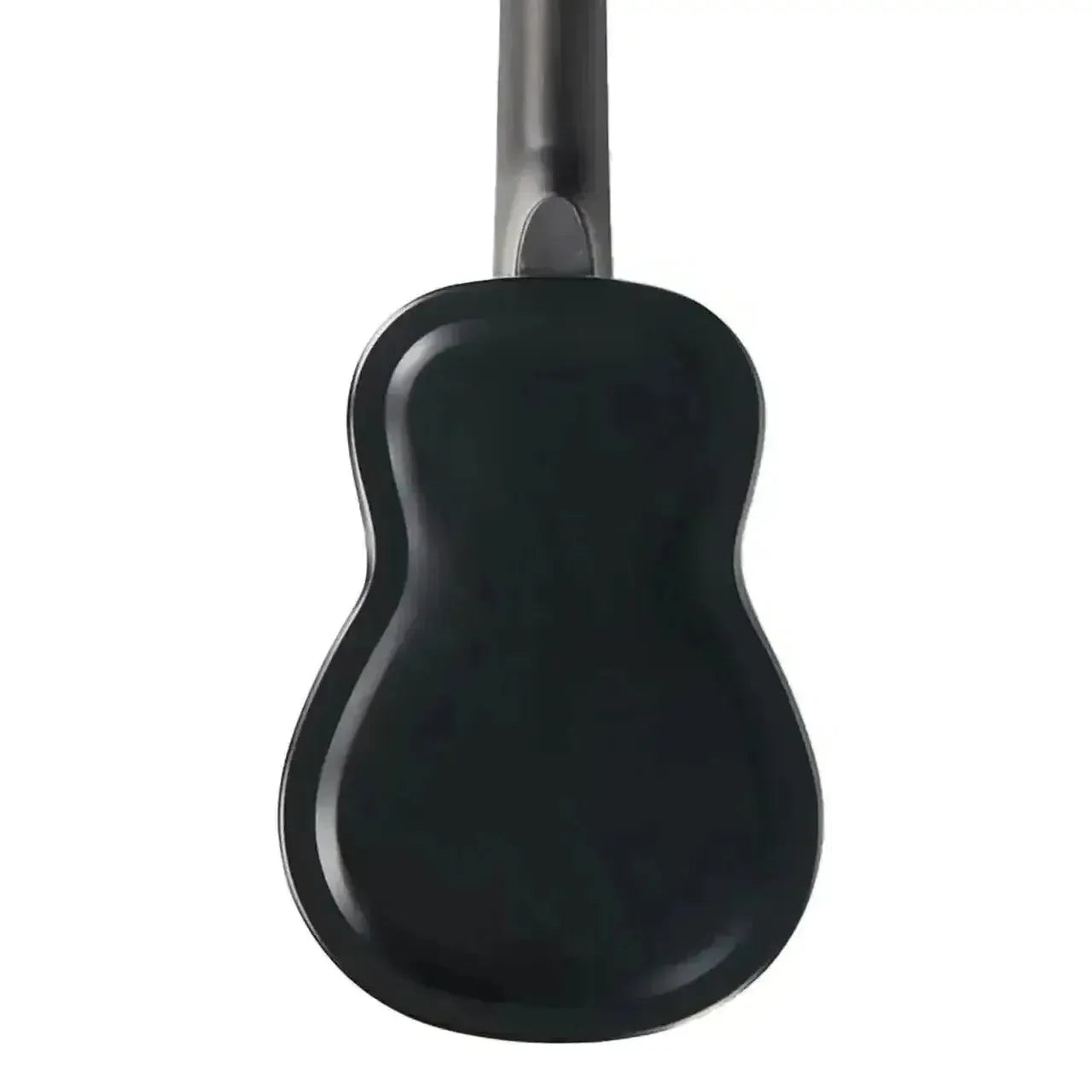 Kala Resonator Matte Black Tenor Ukulele, back view of the bell brass body and mahogany neck.