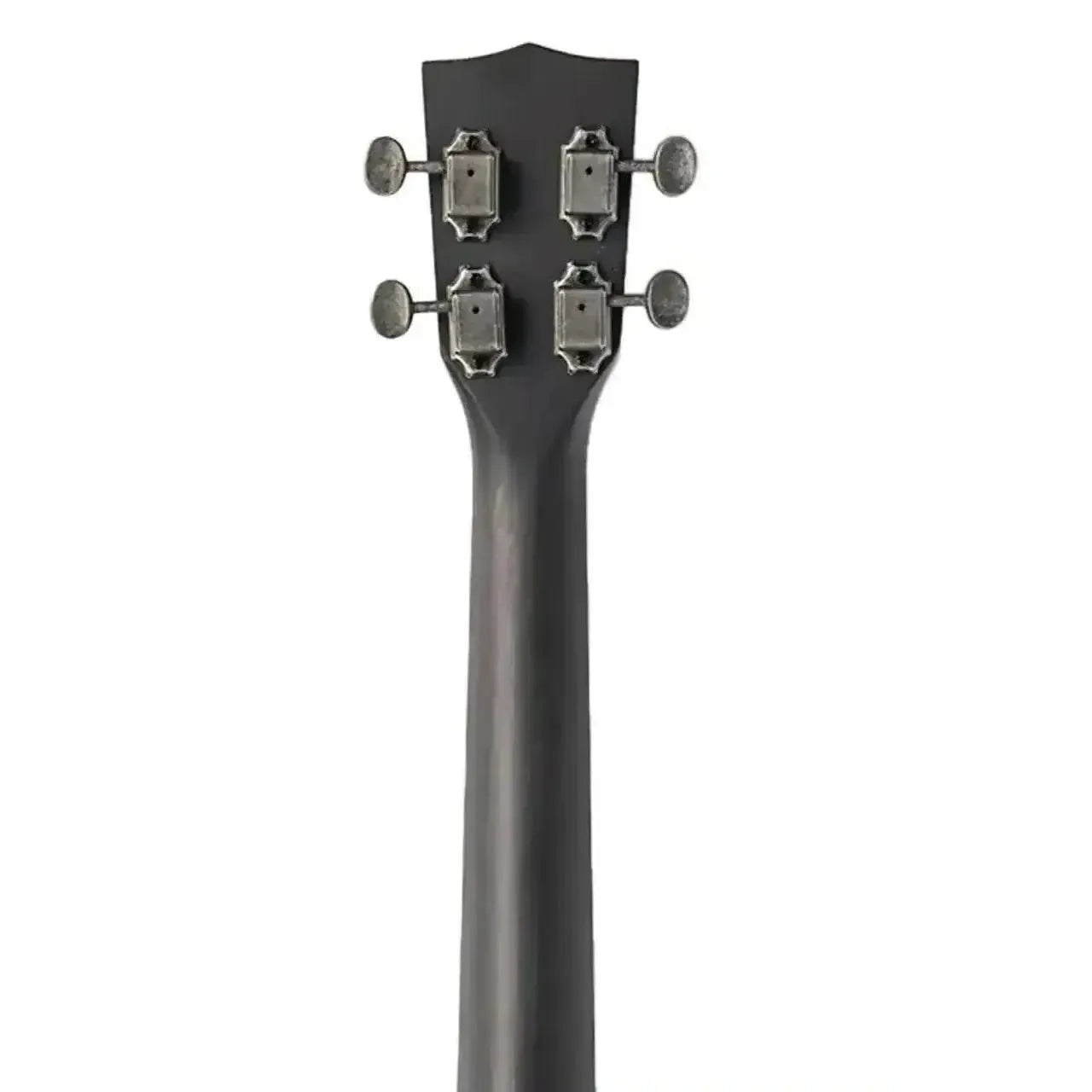 Back of Kala Resonator Matte Black Tenor Ukulele headstock and neck with 4 tuning pegs.