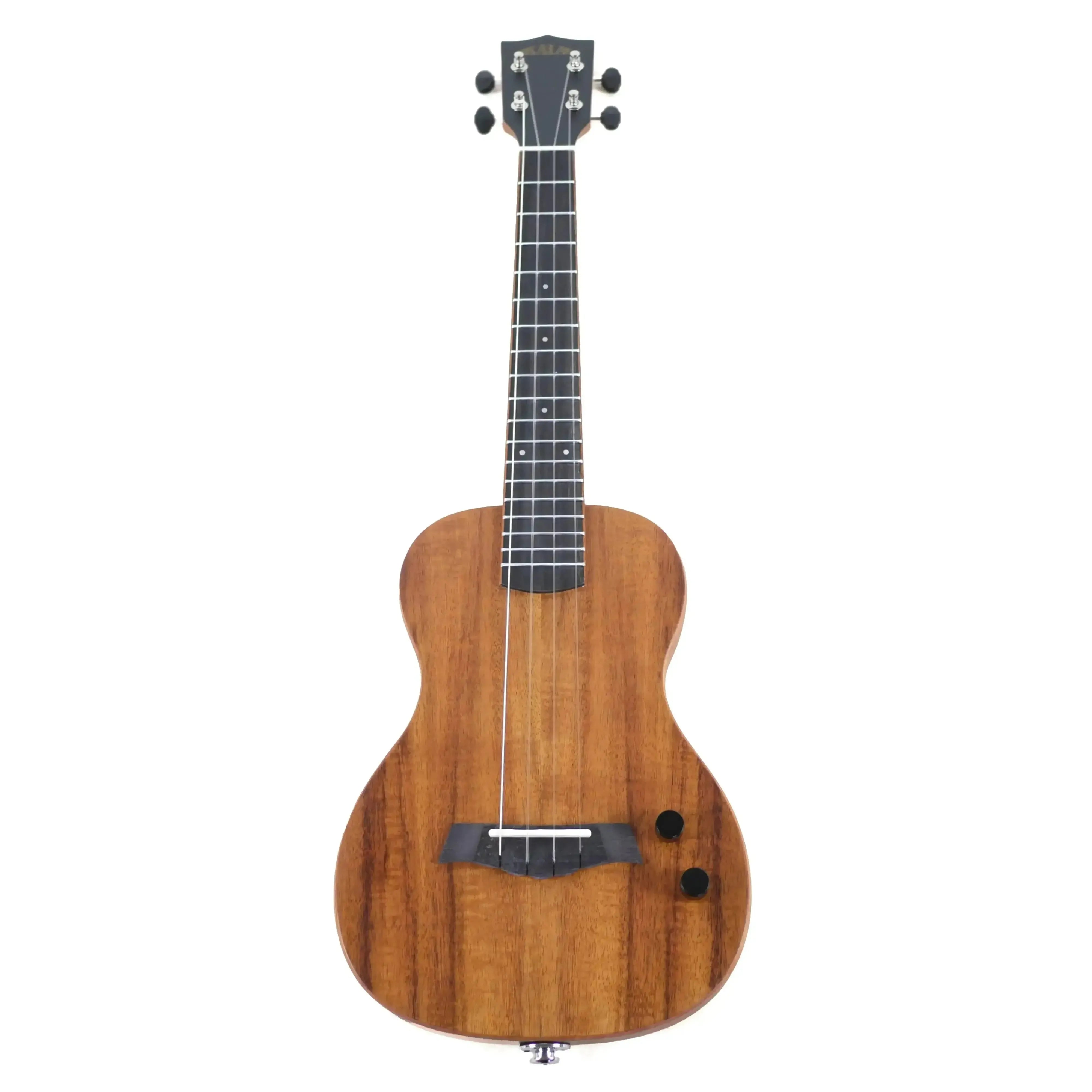 Kala SB-ACA-T Solid Body Electric Tenor Ukulele with flamed acacia top and black hardware.
