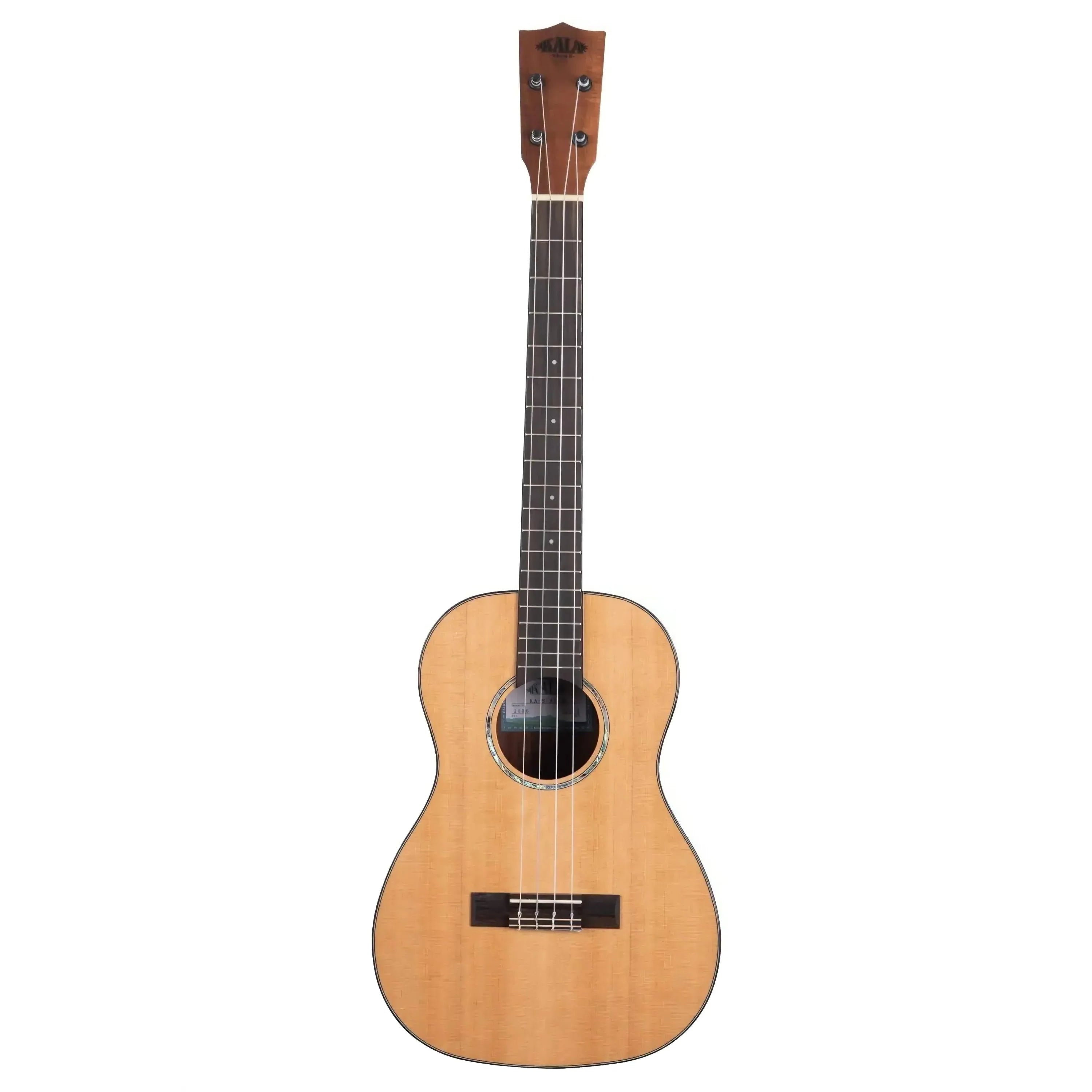 Kala SCAC-B Solid Cedar Top Baritone Ukulele with light wood body and dark fretboard.