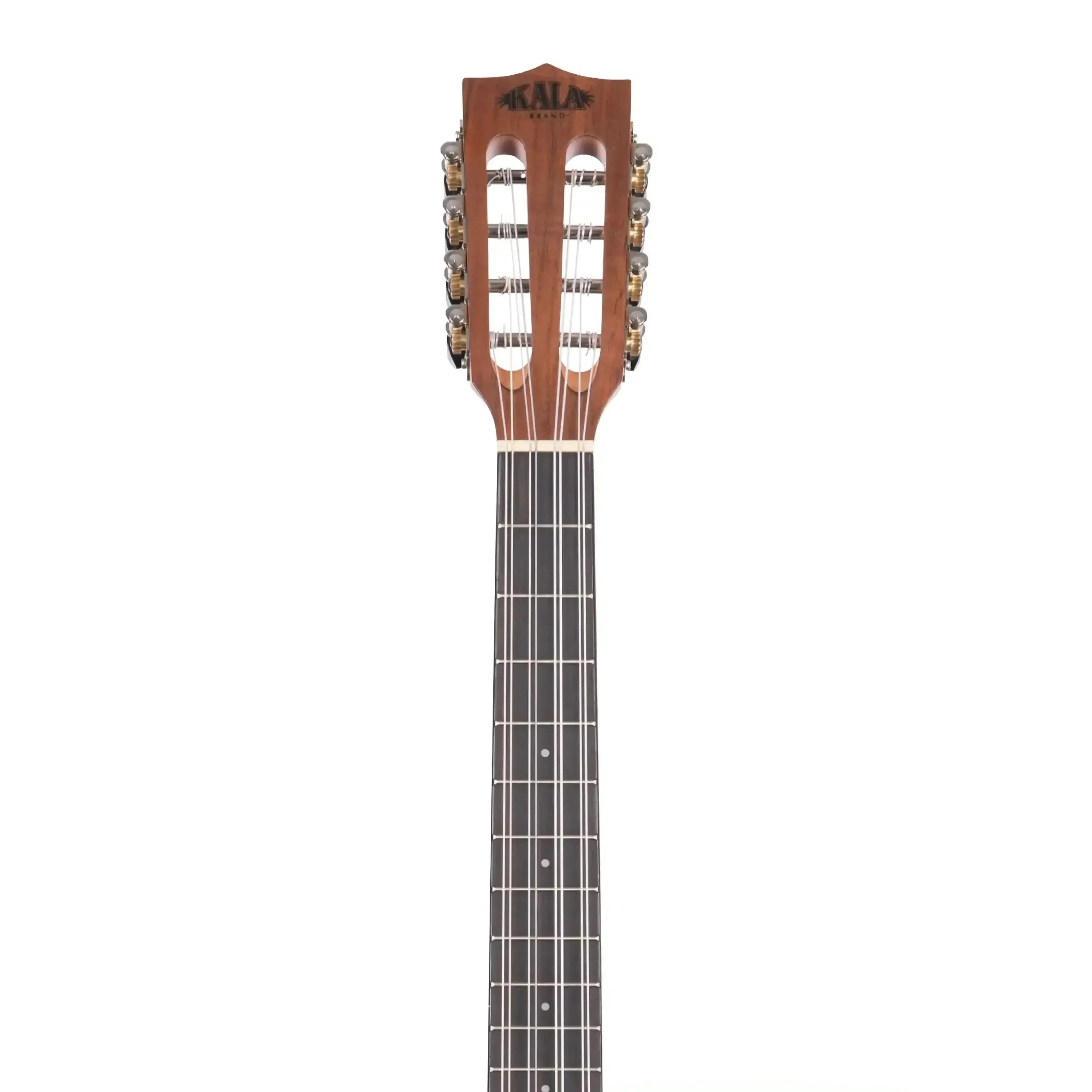 Kala 8-String Baritone Ukulele headstock and rosewood fingerboard with chrome tuners.
