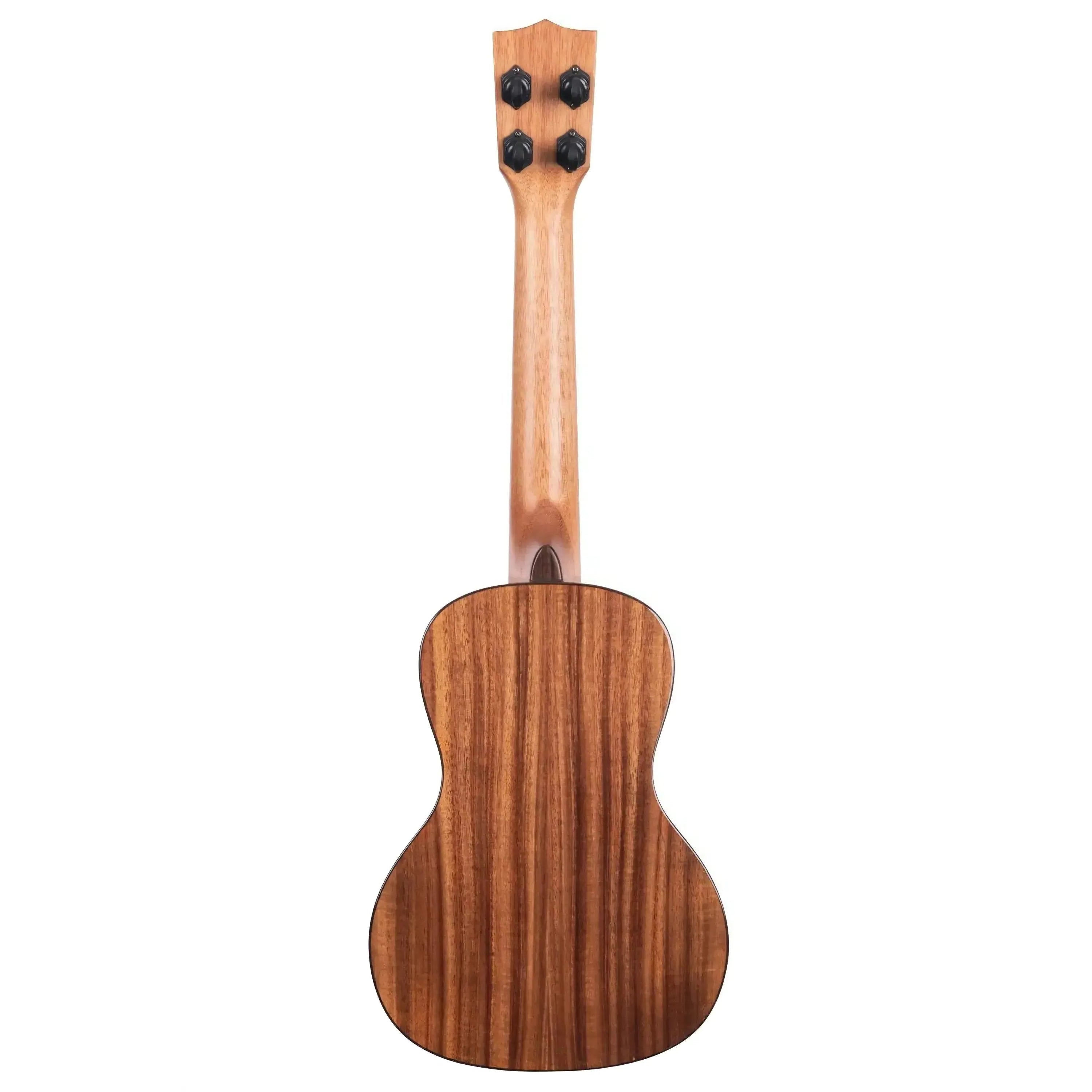 Kala SCAC-C Concert Ukulele back, showing acacia wood grain, mahogany neck, and black tuners.