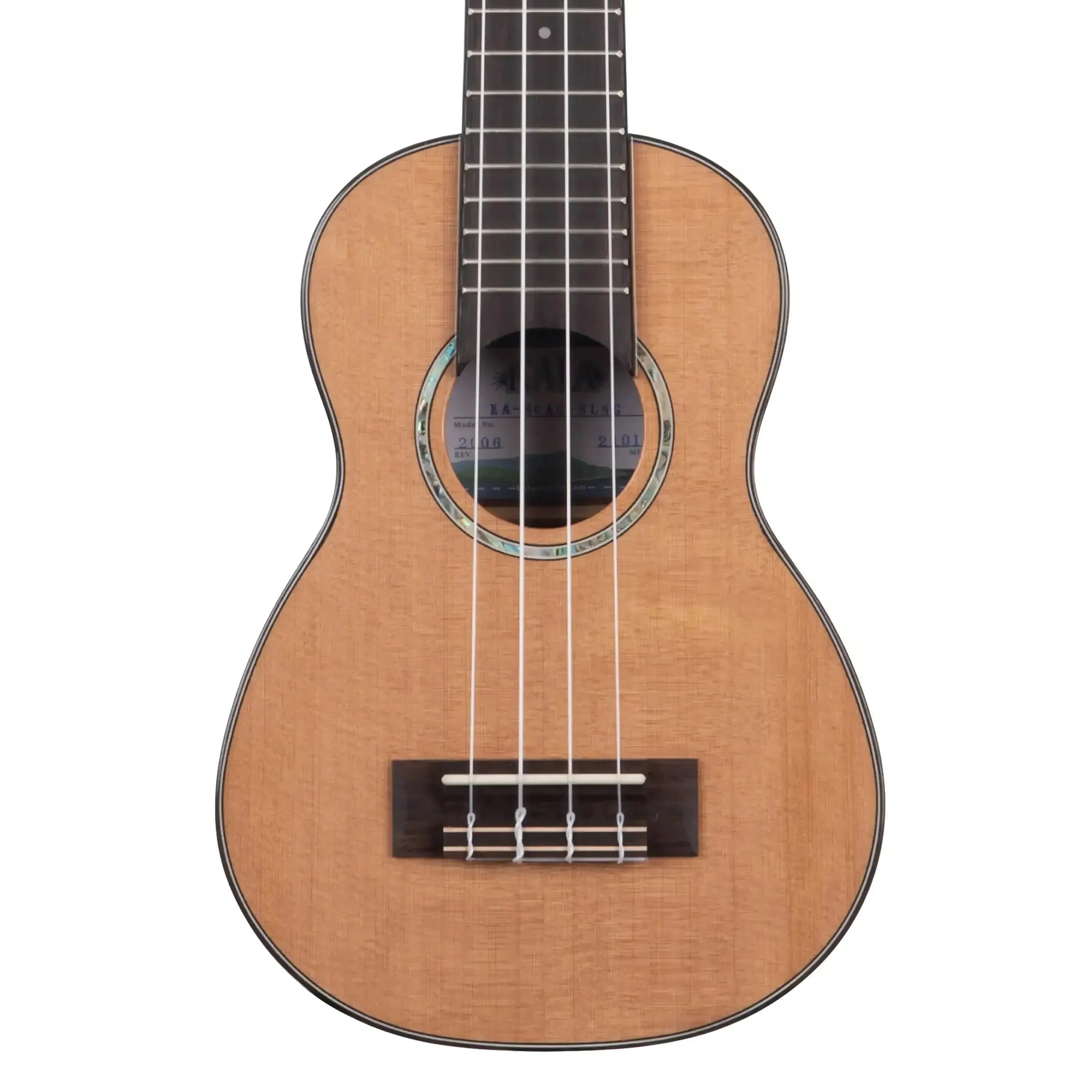 Kala SCAC-SLNG longneck soprano ukulele with solid cedar top, dark fretboard, and rosewood binding.