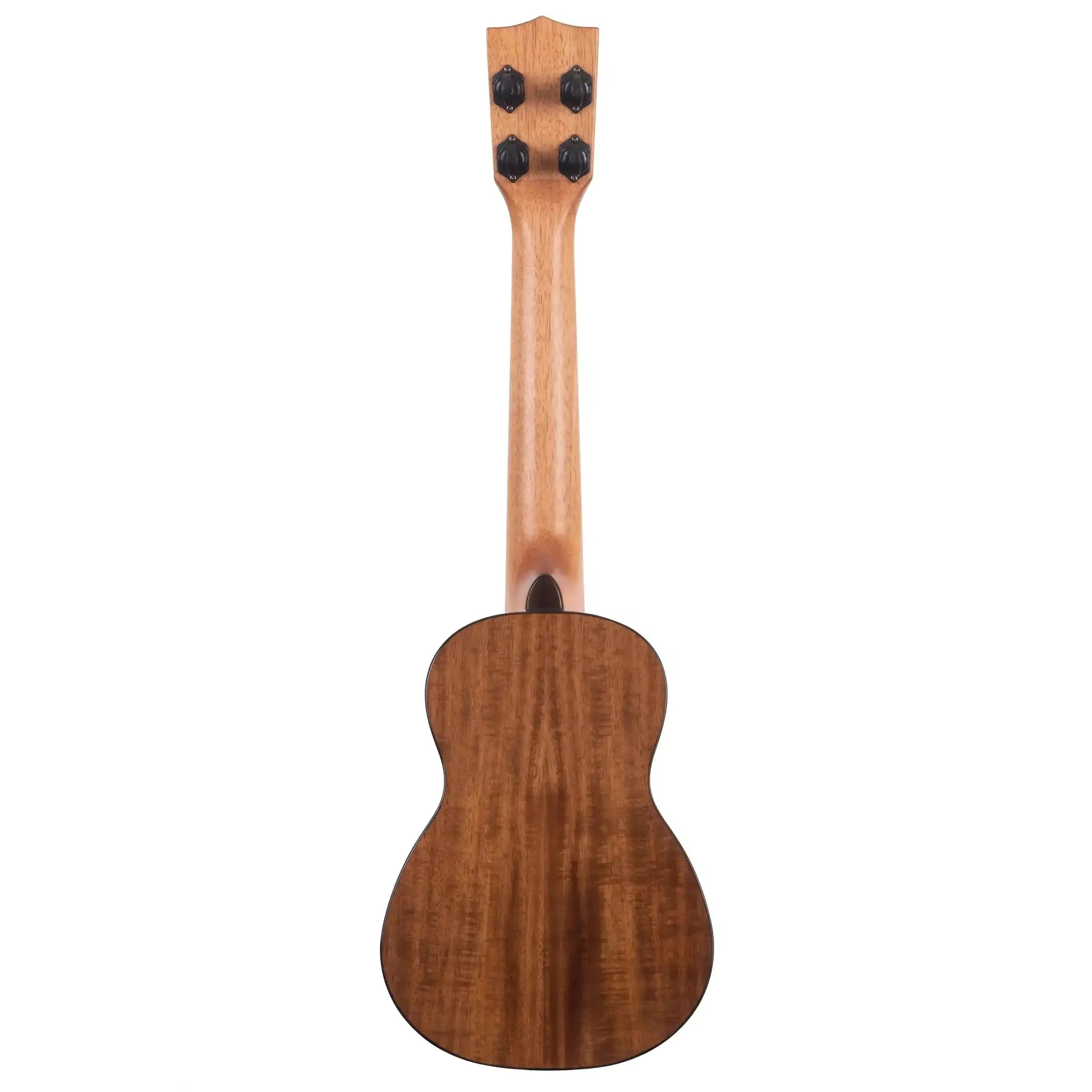 Kala SCAC-SLNG Longneck Soprano Ukulele, back view, showing acacia laminate and light wood neck.