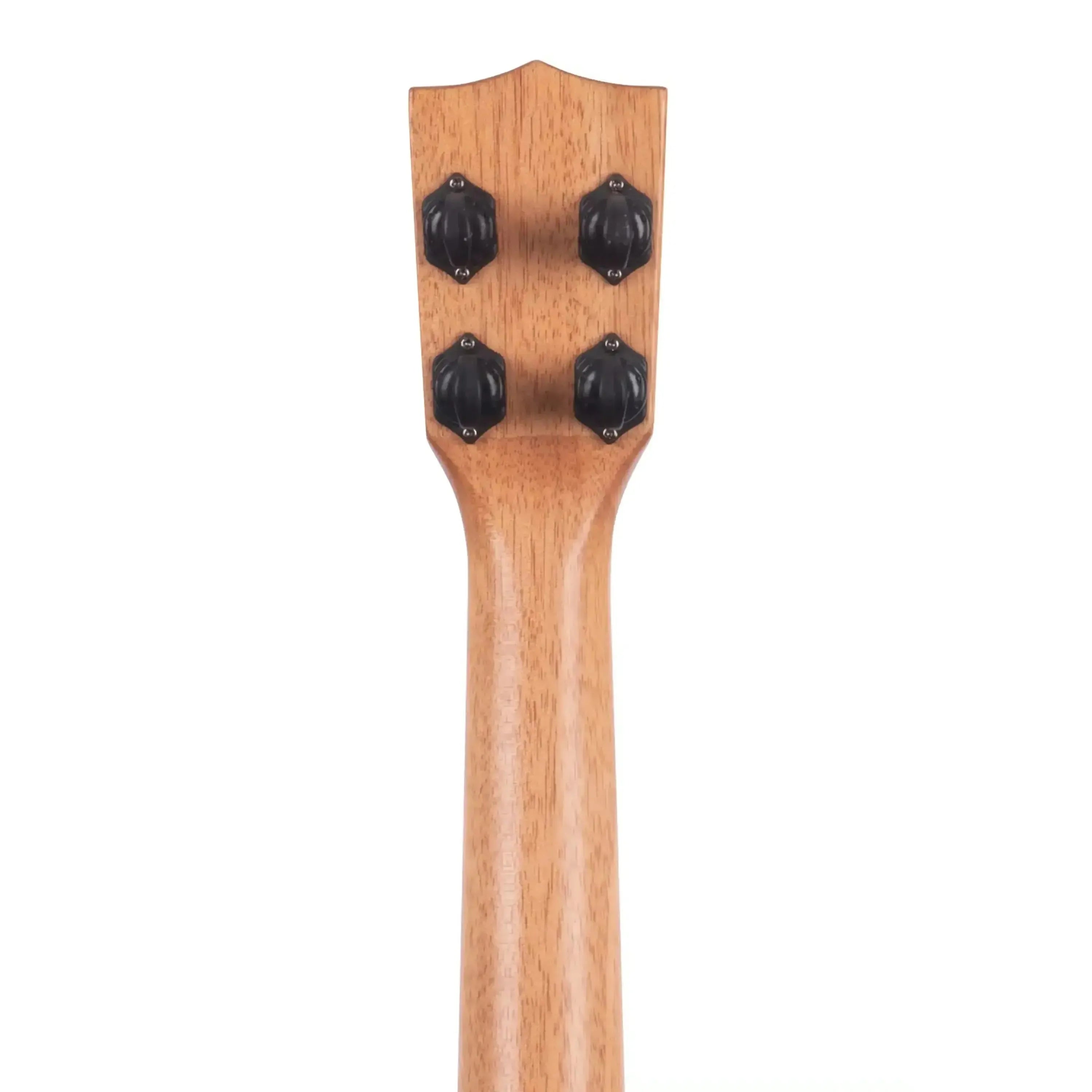Back of Kala SCAC-SLNG longneck soprano ukulele headstock with light wood and black tuners.