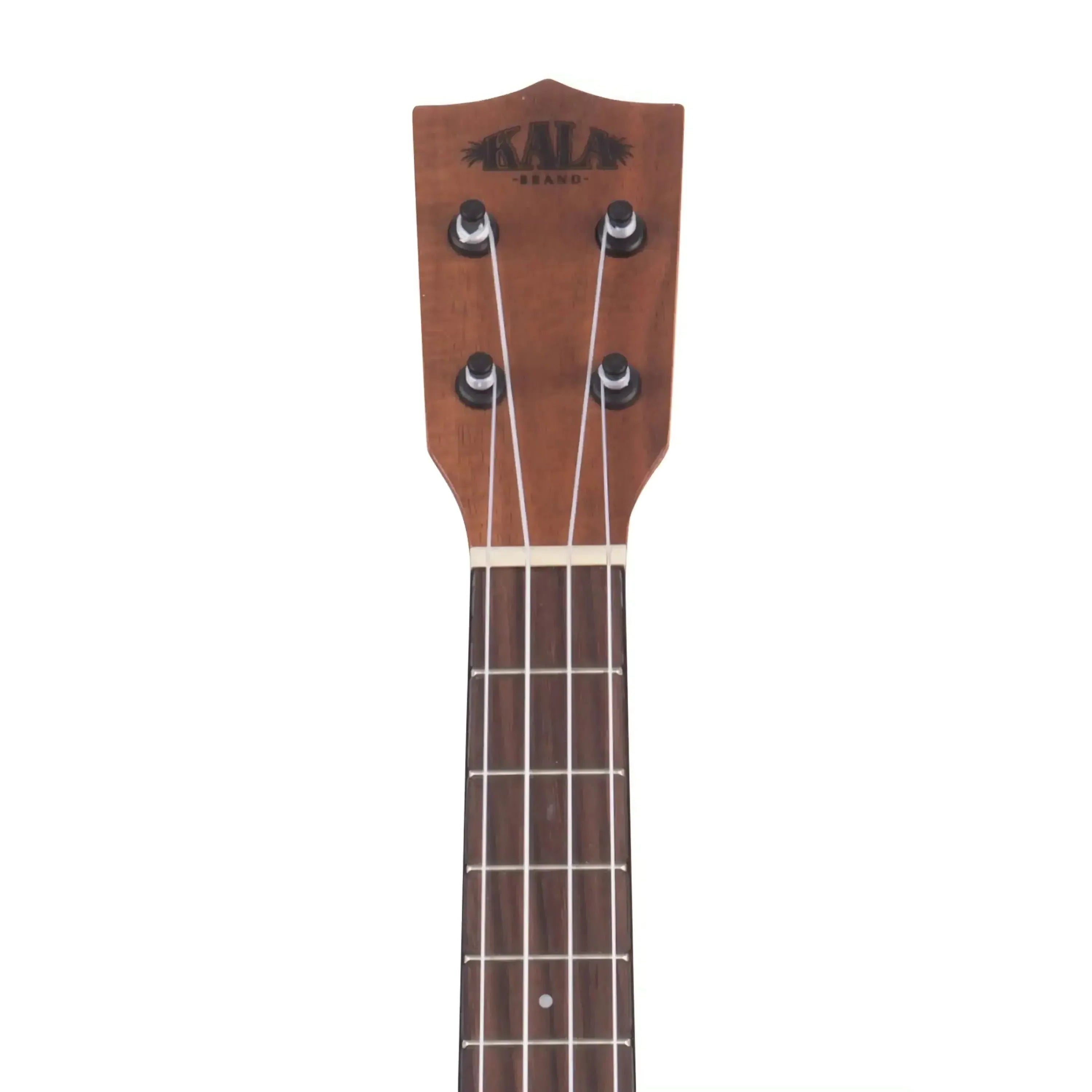 Kala Tenor Ukulele headstock and upper fretboard, showing the brand logo, tuning pegs, and strings.