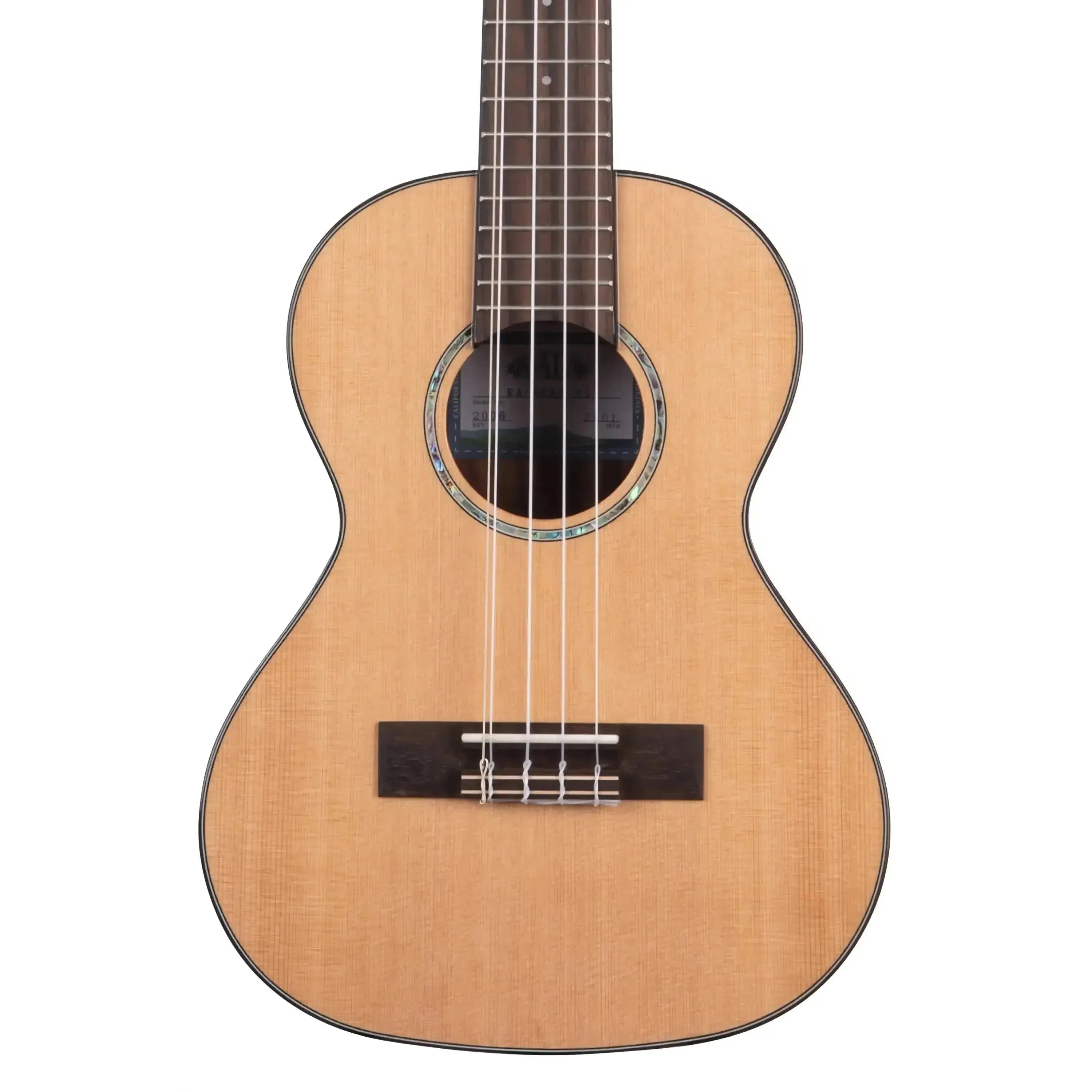 Kala SCAC-T5 5-string tenor ukulele with solid cedar top, dark wood bridge, and abalone rosette.