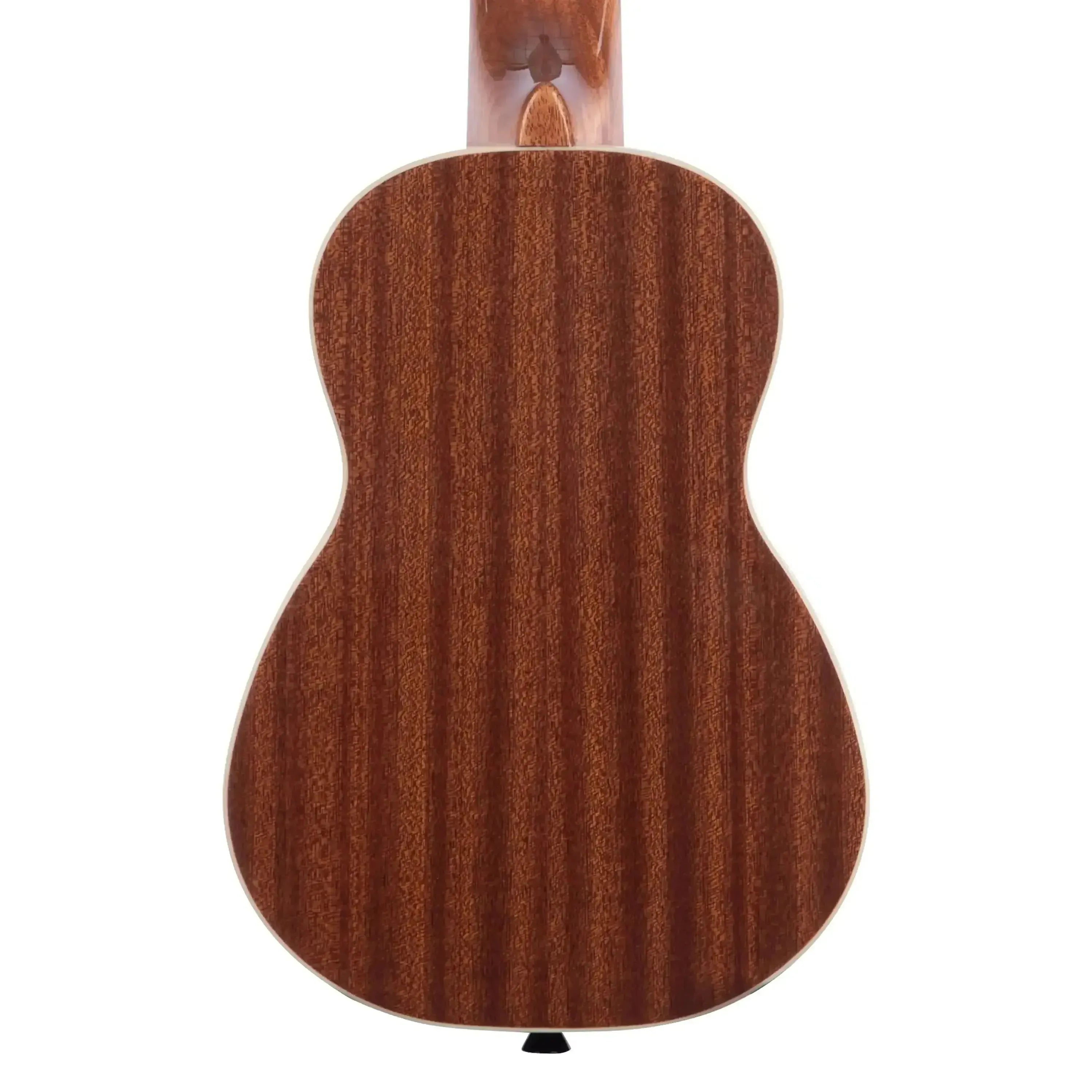 Back of a Kala SLNG Longneck Soprano Ukulele, showing the gloss mahogany wood grain and crème binding.