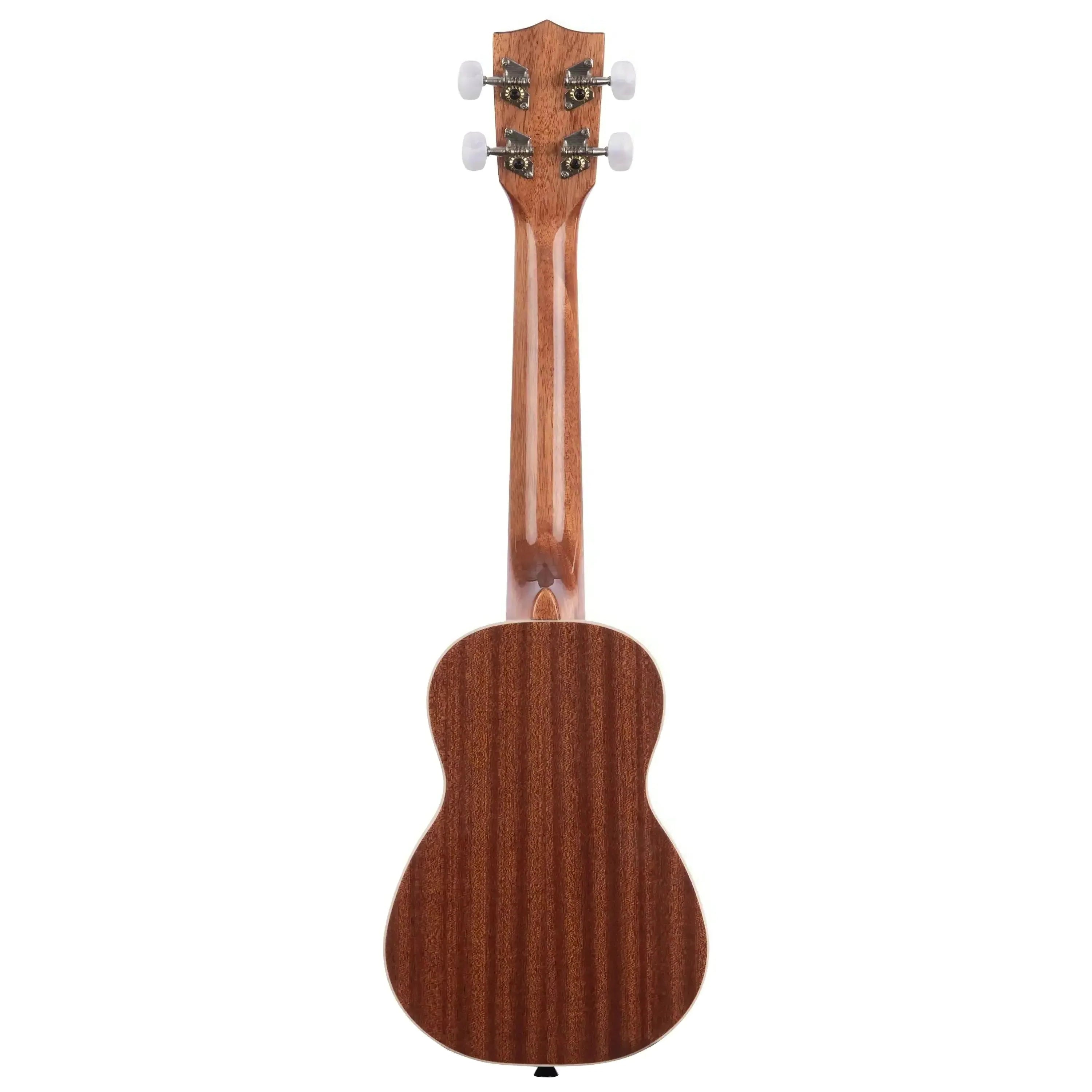 Back of Kala SLNG Longneck Soprano Ukulele, showing mahogany wood grain, neck, and headstock.