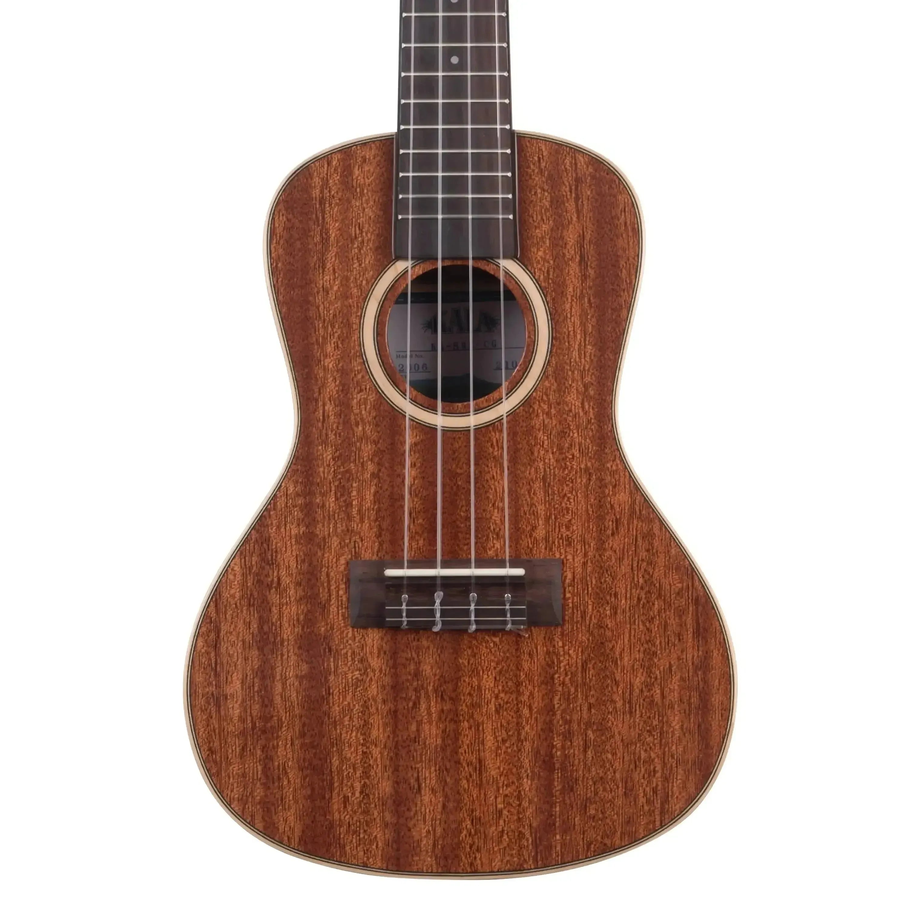 Kala SMH-CG Solid Mahogany Concert Ukulele with maple binding, rosewood fingerboard, and slotted headstock.