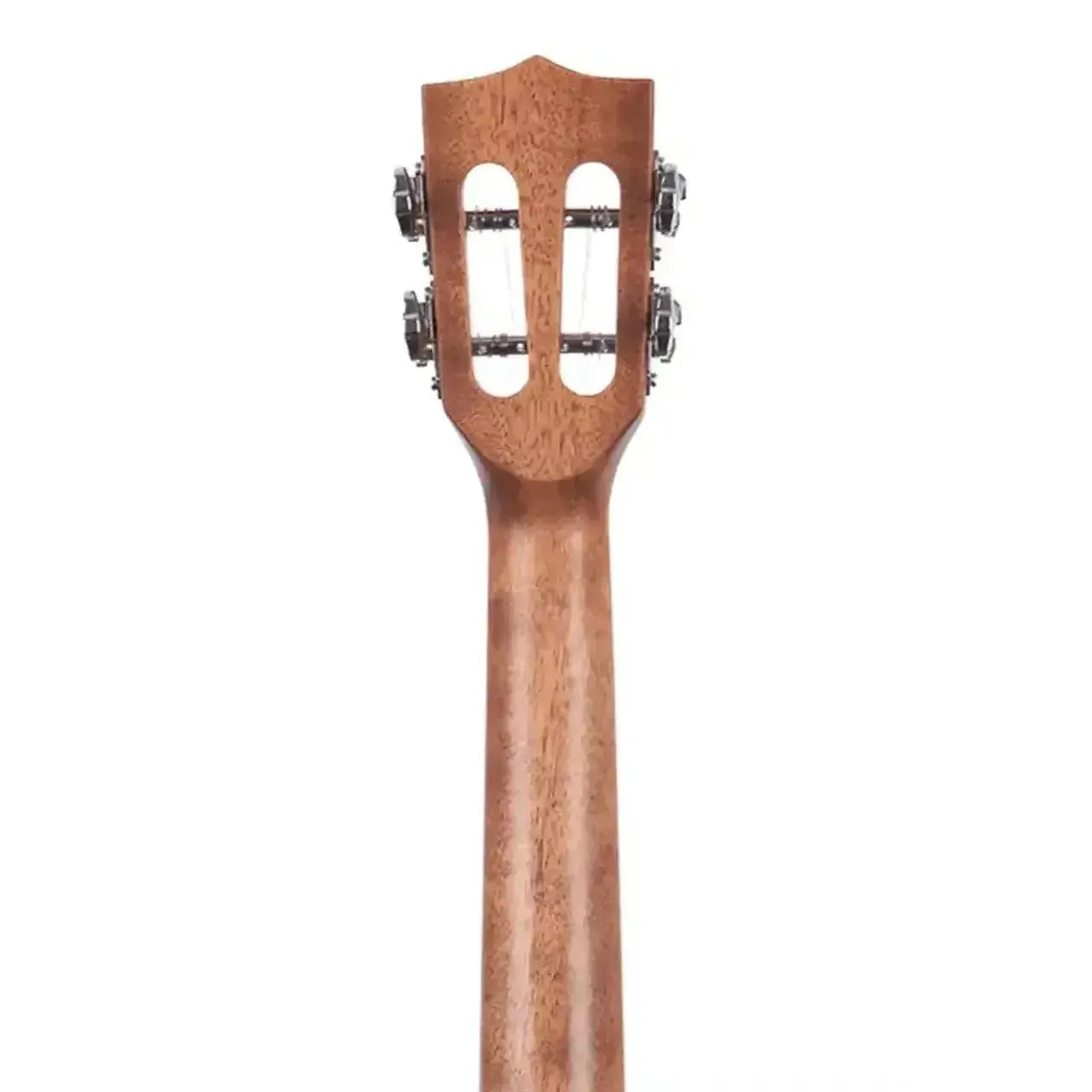 Back of Kala SMH-TG Tenor Ukulele headstock and neck, showing mahogany wood and slotted design.