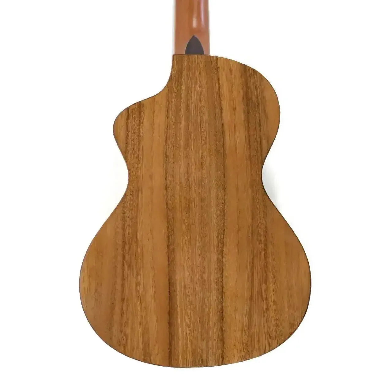 Back of Kala SMP-B-C Trembesi Baritone Ukulele, showing solid trembesi wood grain and mahogany neck.