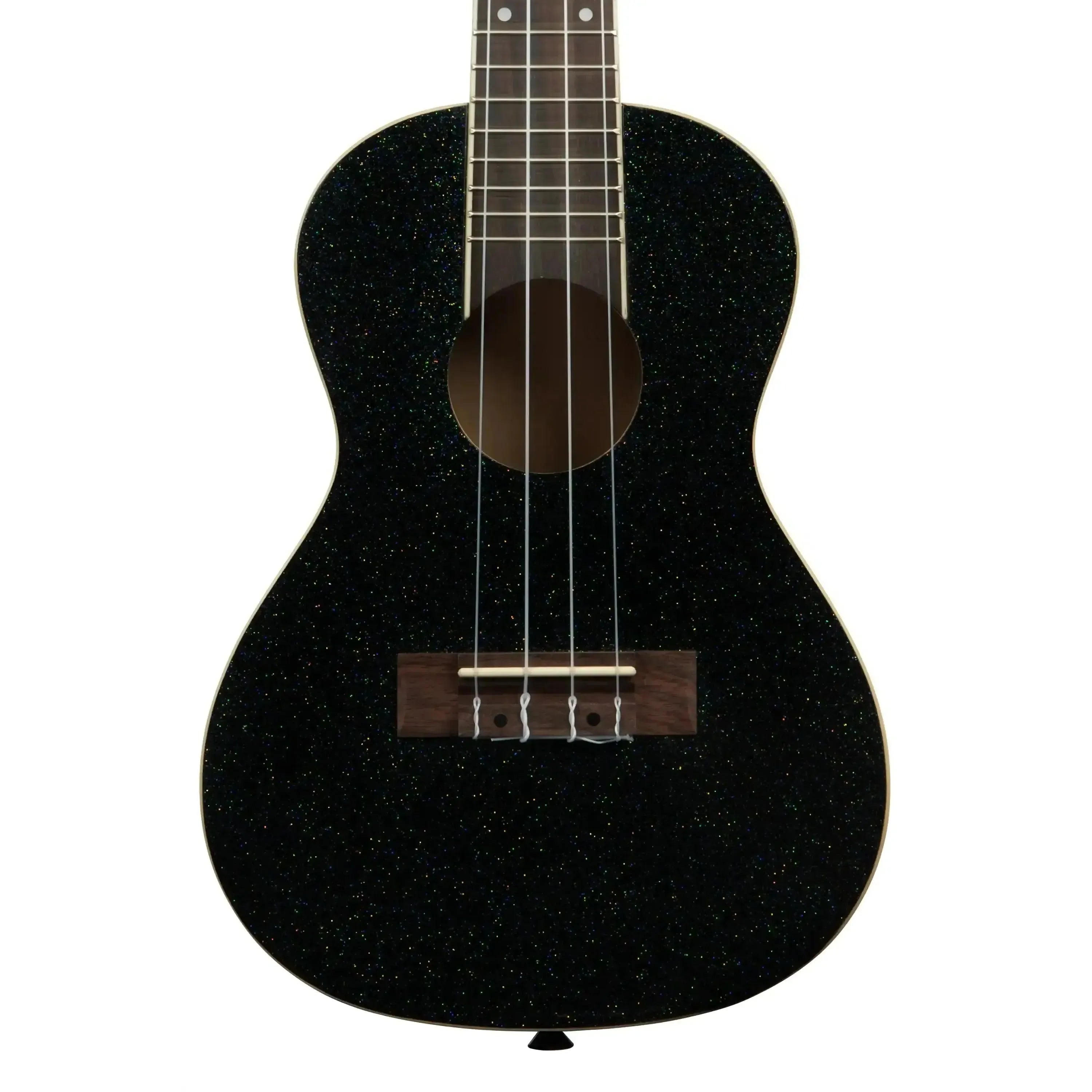 Kala Galaxy Black Sparkle Concert Ukulele with cream binding, rosewood fingerboard, and bridge.