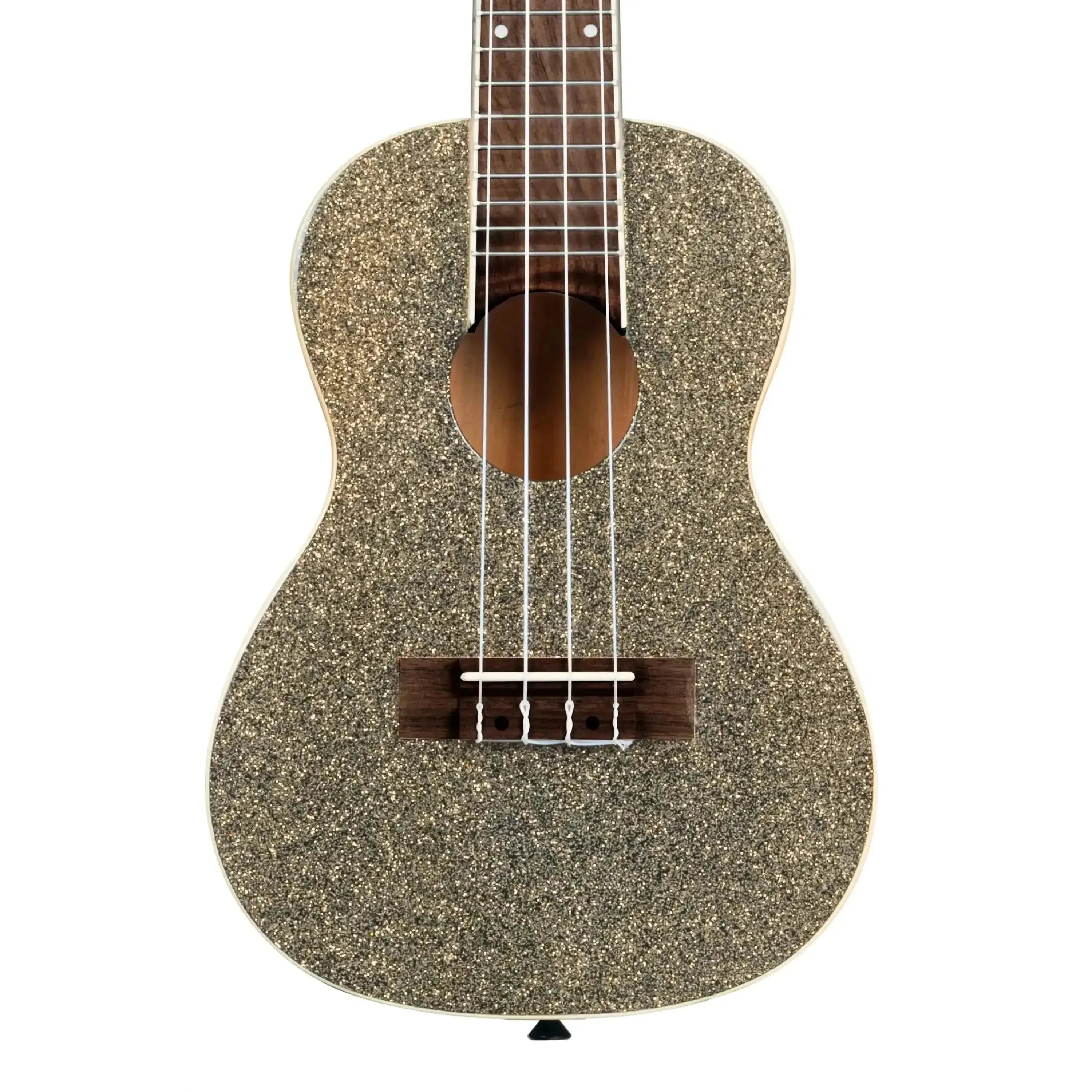 Kala SPRK-GOLD Stardust Gold Sparkle Concert Ukulele body with cream binding and rosewood bridge.