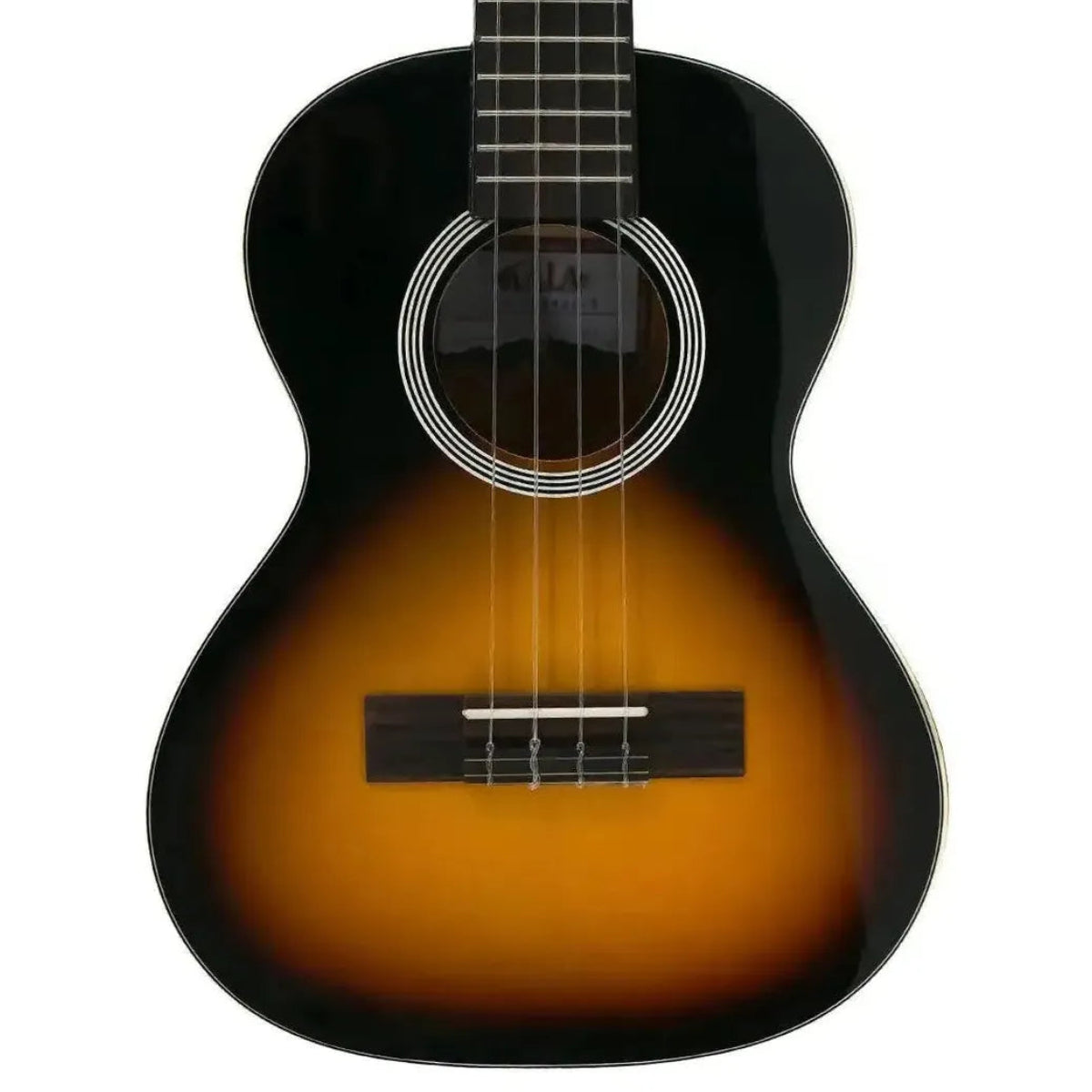 Kala SSMHG-T Sunburst Tenor Ukulele with gloss finish, solid spruce top, and ebony fretboard.
