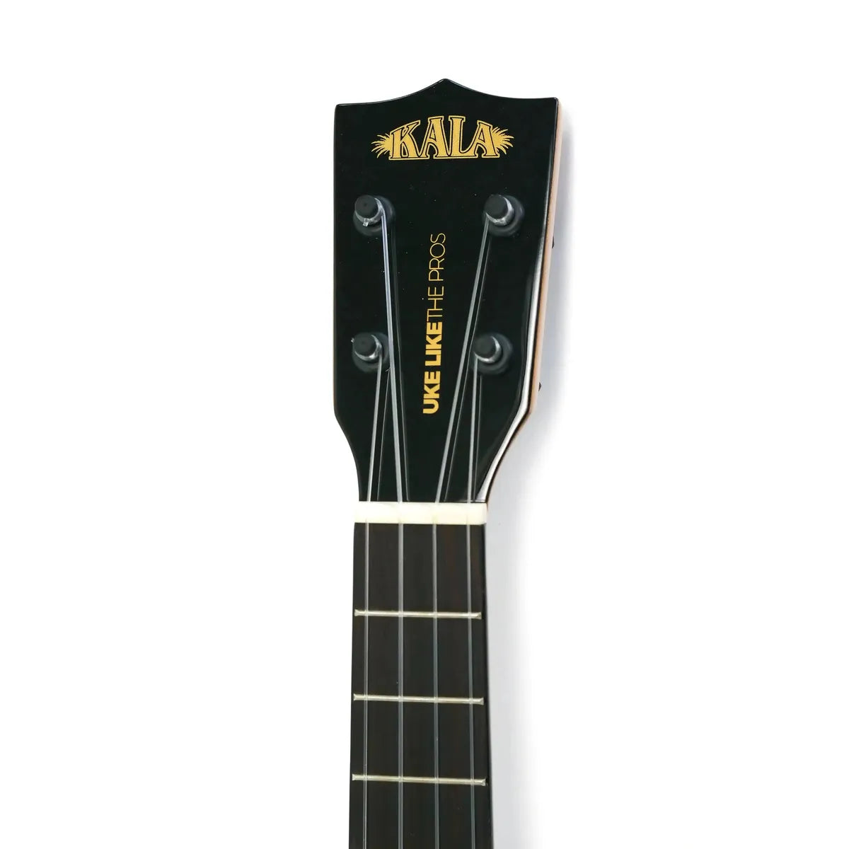 Kala SSMHG-T Tenor Ukulele headstock with gold "Kala" and "Uke Like The Pros" logos on a black finish.