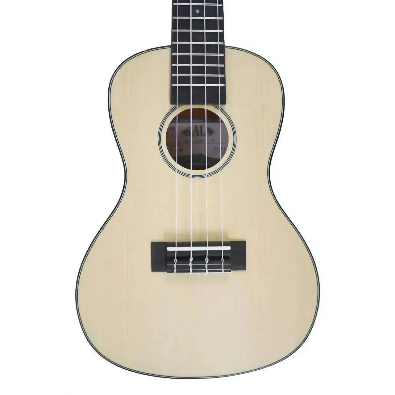 Kala SSTU-C Travel Thin Body Concert Ukulele with light solid spruce top and dark fretboard.