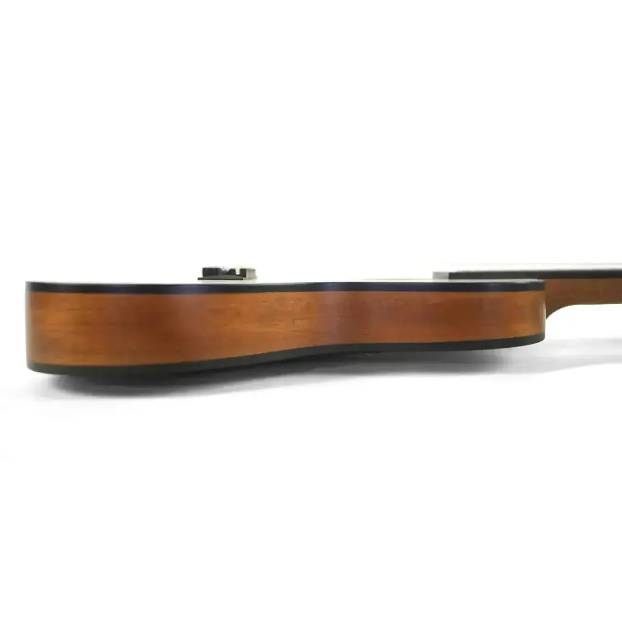 Side view of a Kala SSTU-C Travel Thin Body Concert Ukulele, showing its slim mahogany body.