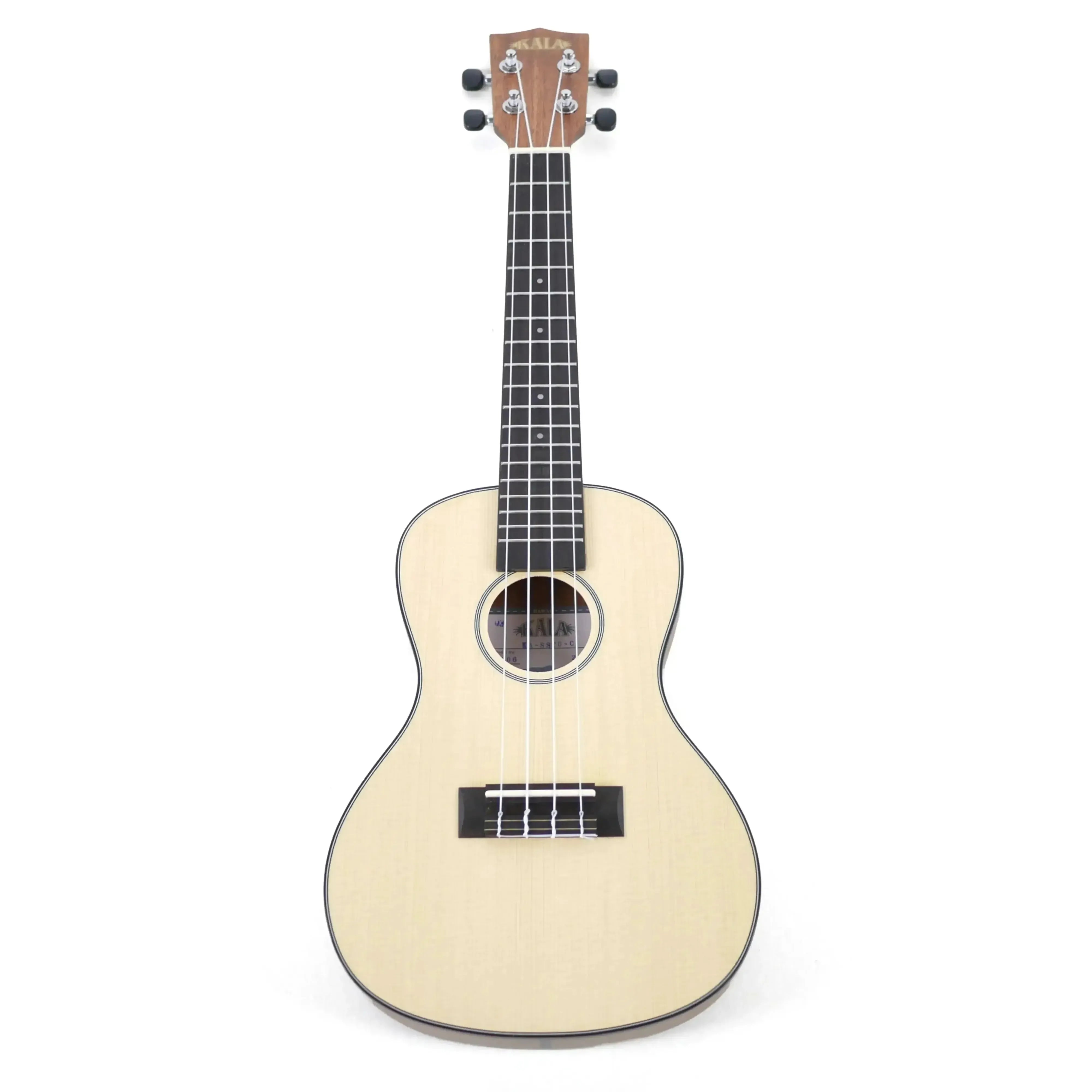 Kala SSTU-C Travel Thin Body Concert Ukulele with light spruce top and dark mahogany neck.