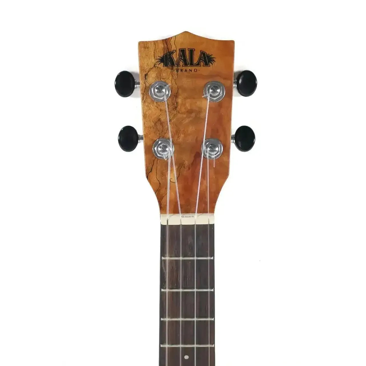 Kala Travel Thinbody Tenor Ukulele headstock with natural wood grain, black tuners, and rosewood fingerboard.
