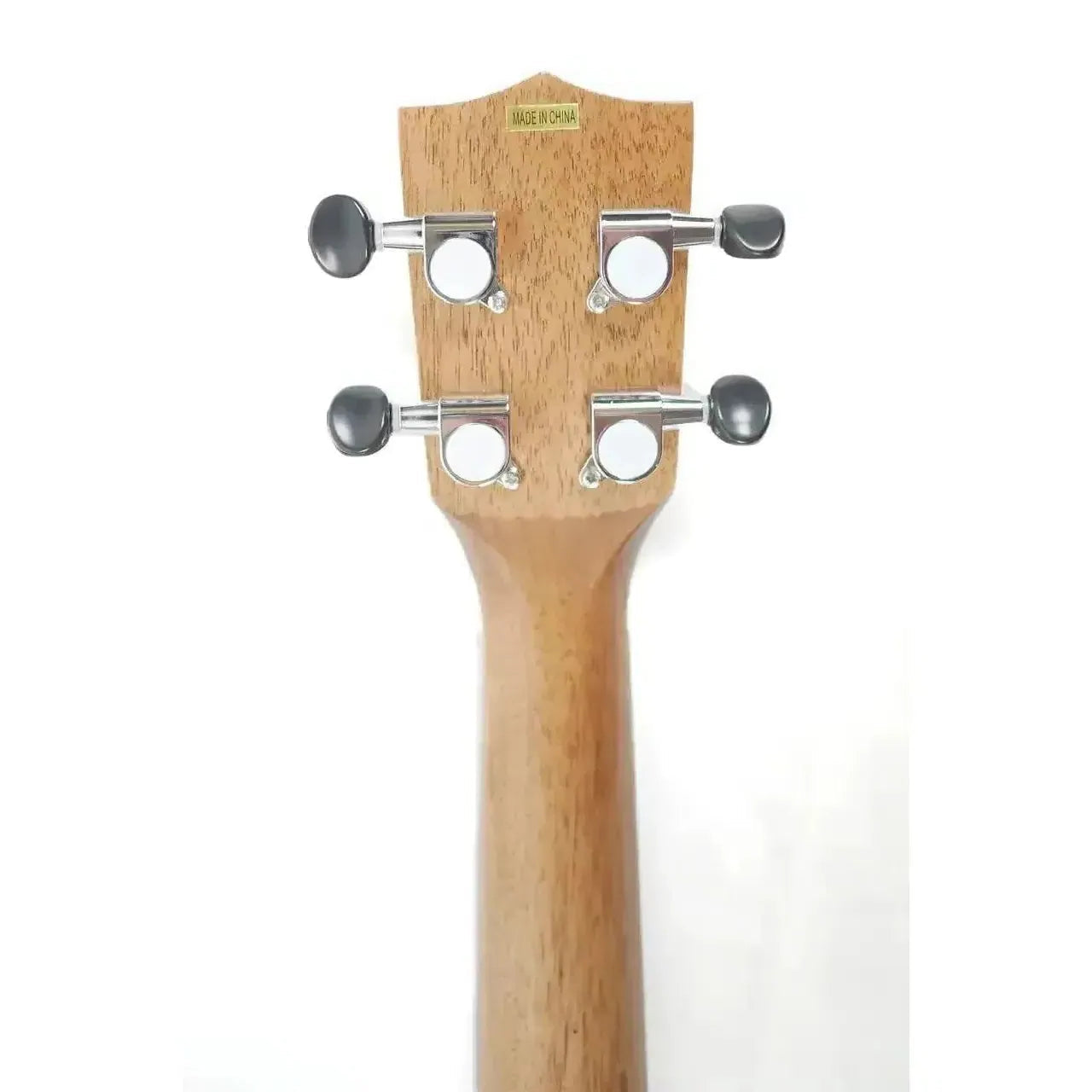 Back of Kala Tenor Ukulele headstock and neck, showing mahogany wood and four chrome tuners.