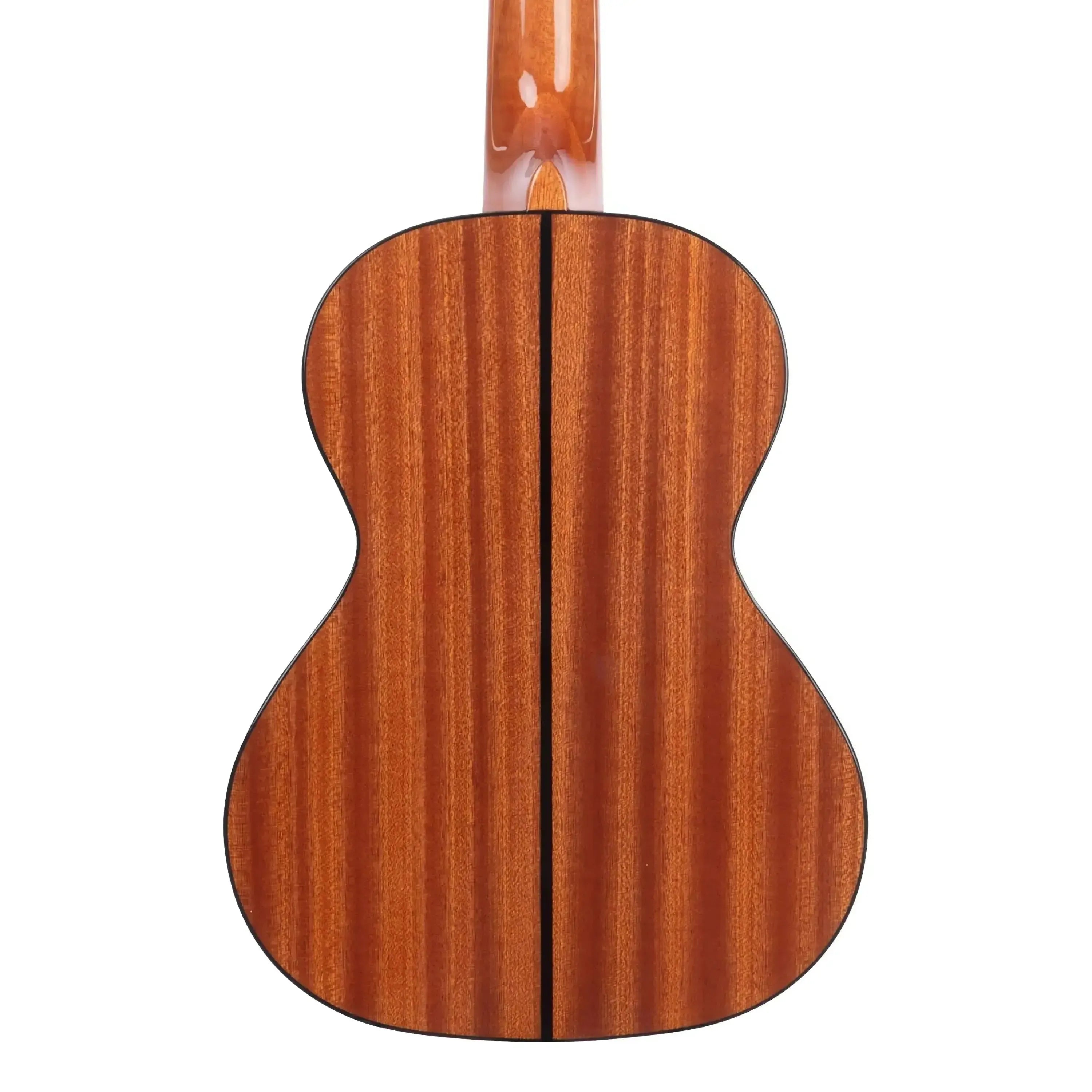 Back of a Kala STG Tenor Ukulele, showing its mahogany laminate with vertical wood grain and black binding.