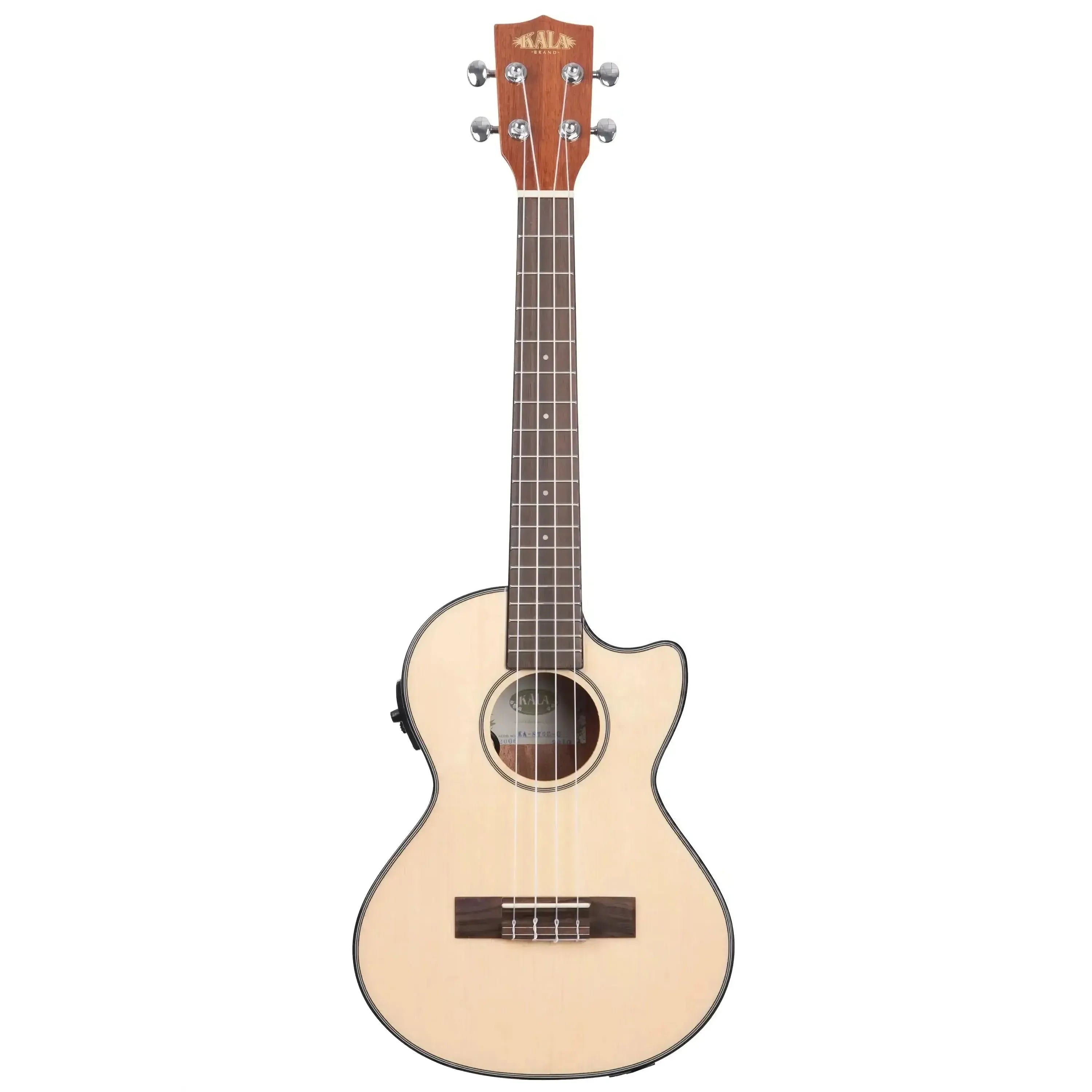 Kala STGE-C Tenor Ukulele with solid spruce top, mahogany back, Venetian cutaway, and EQ.