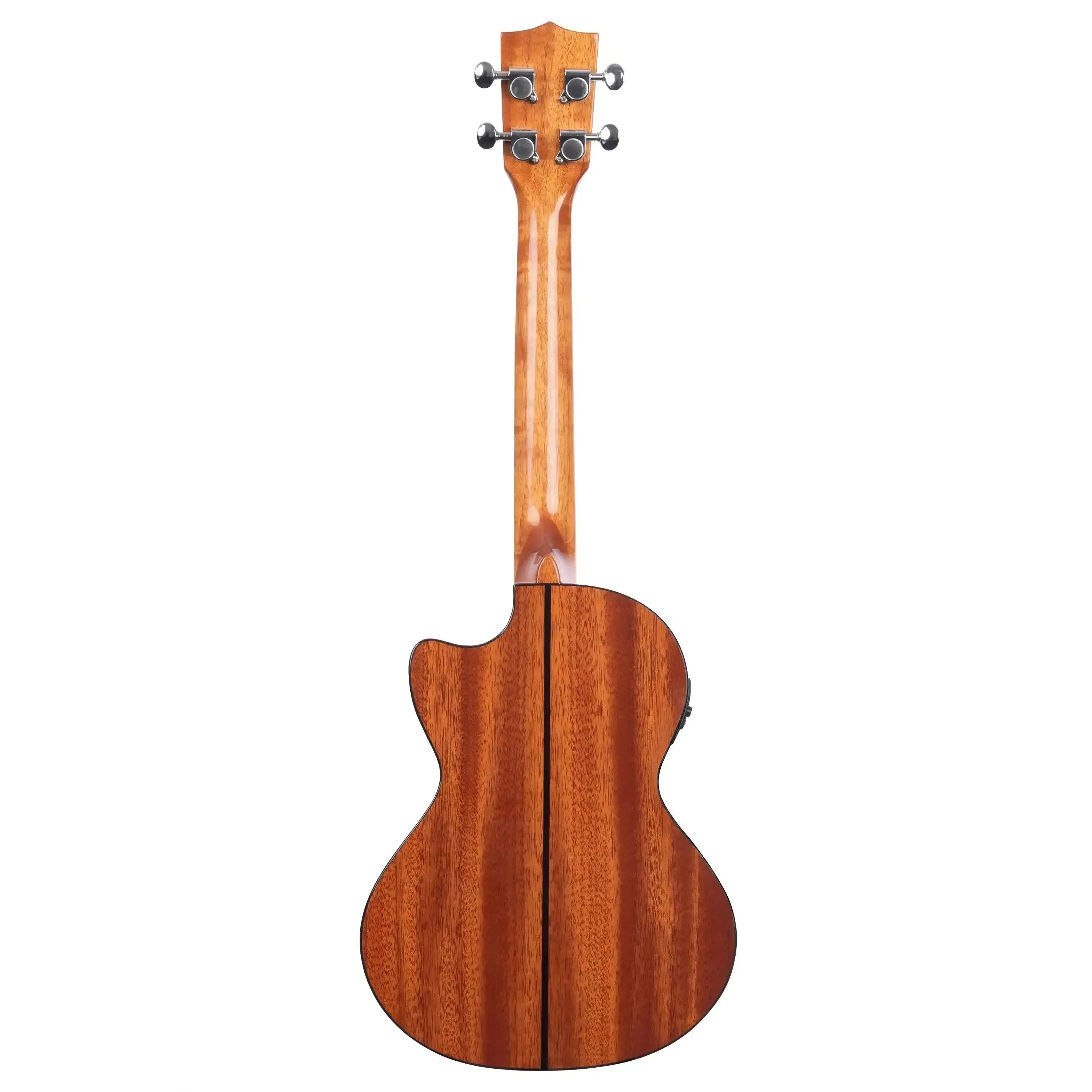 Kala STGE-C Tenor Ukulele, back view, showing mahogany wood grain, gloss finish, and cutaway.